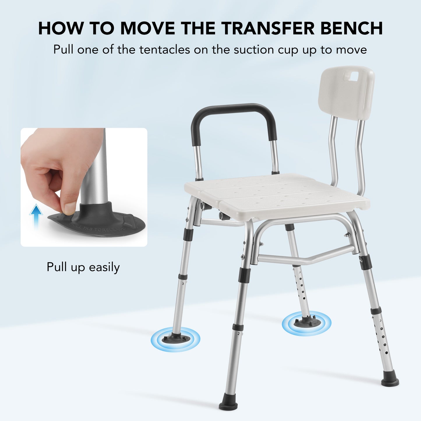 MaxKare Transfer Bench & Shower Chair with Backrest & Padded Armrests for Senior and Handicap, 10 Levels Height Adjustable, Support up to 300Lbs