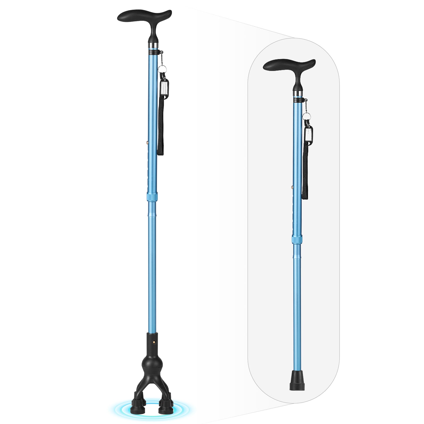 MaxKare Folding Walking Canes with Comfort Grip, 37"-41" Adjustable - Blue
