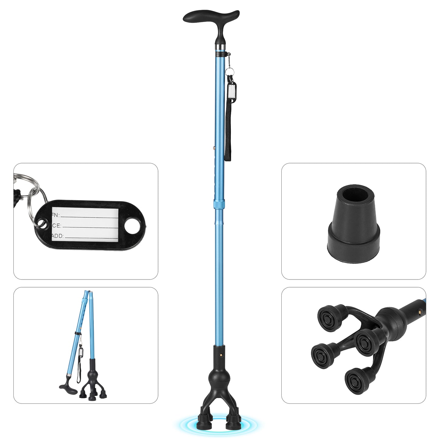 MaxKare Folding Walking Canes with Comfort Grip, 37"-41" Adjustable - Blue