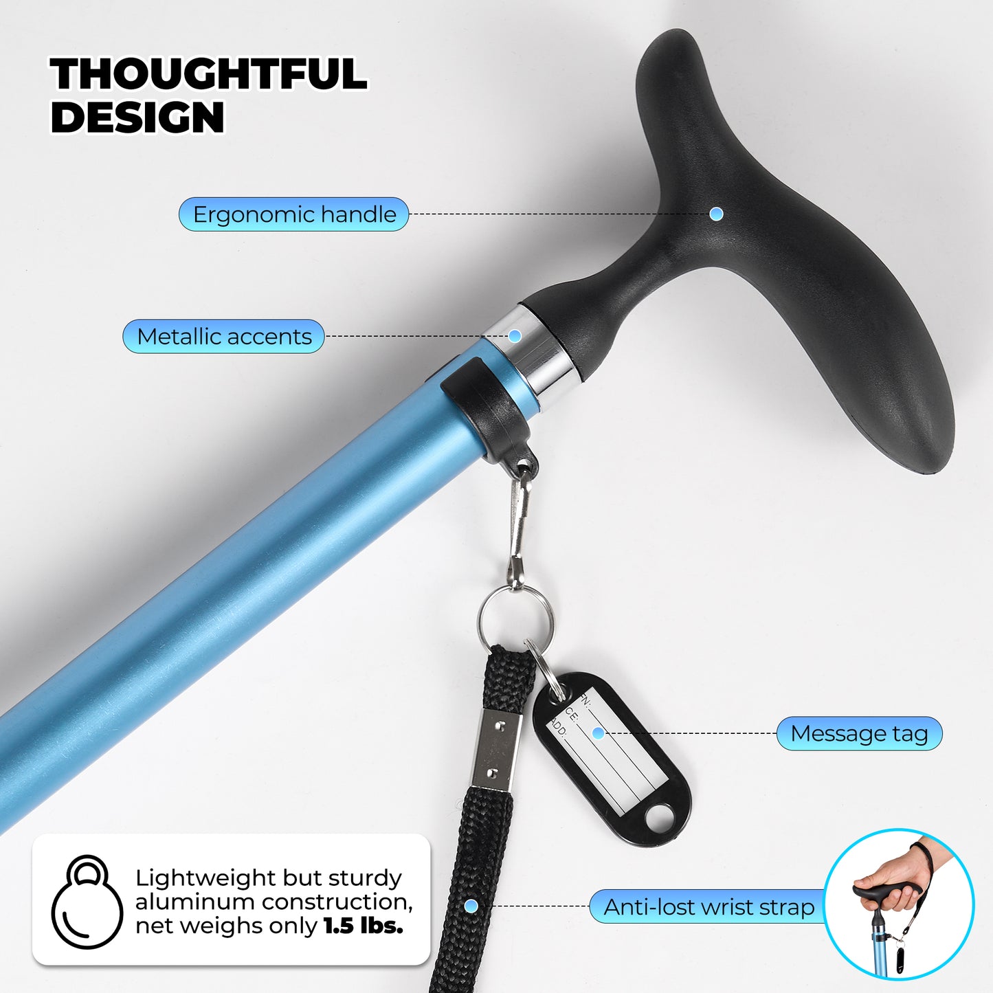 MaxKare Folding Walking Canes with Comfort Grip, 37"-41" Adjustable - Blue