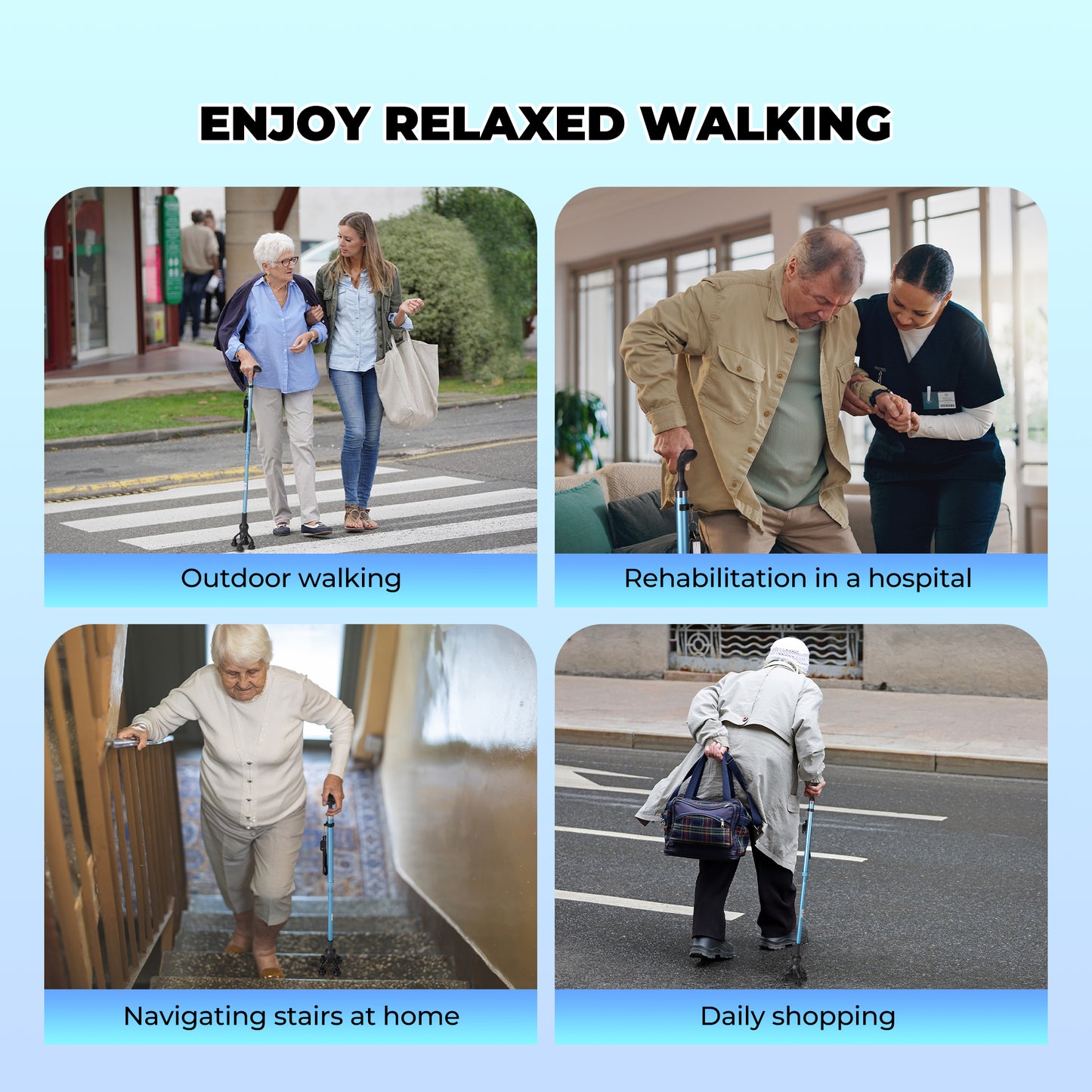 MaxKare Folding Walking Canes with Comfort Grip, 37"-41" Adjustable - Blue