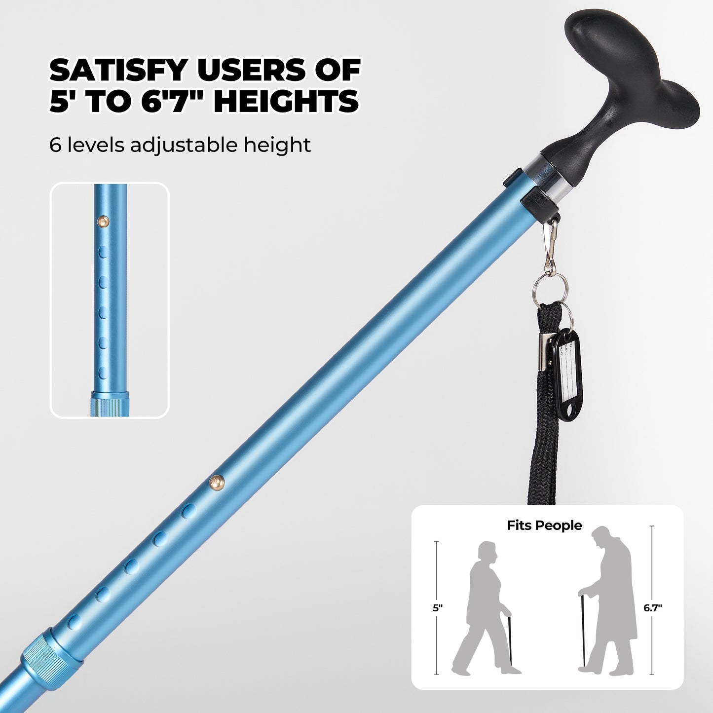 MaxKare Folding Walking Canes with Comfort Grip, 37"-41" Adjustable - Blue