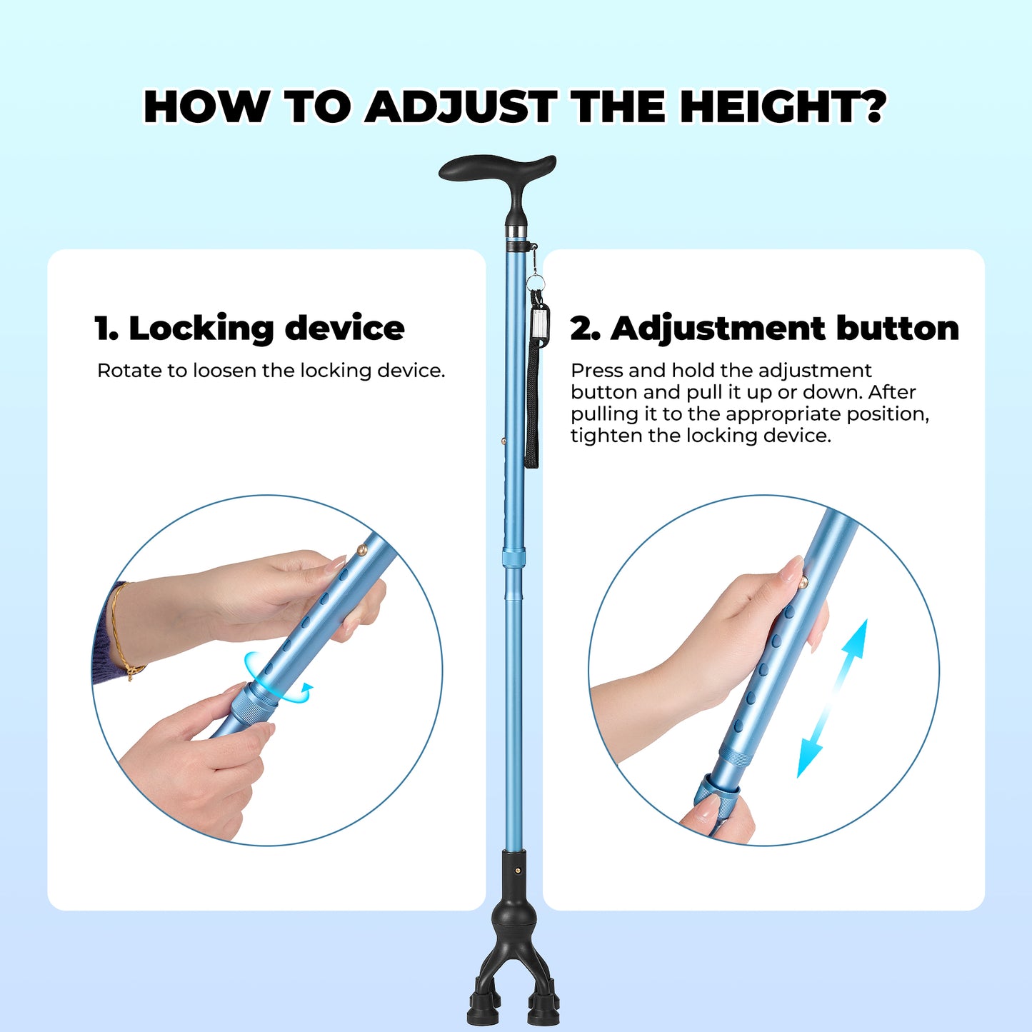 MaxKare Folding Walking Canes with Comfort Grip, 37"-41" Adjustable - Blue
