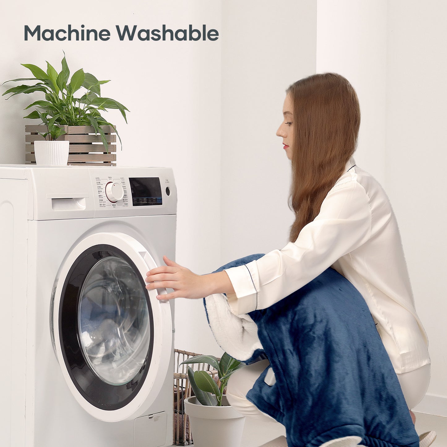 MaxKare Electric Throw Blanket 50" x 60" with 6 Heating Levels & 5 Timer Settings, ETL Certification, Flannel & Sherpa, Blue & White