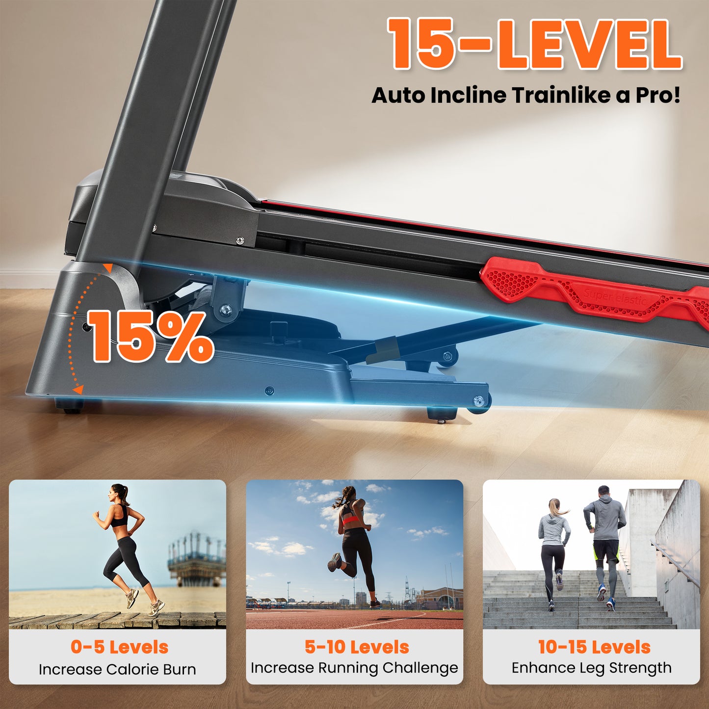 MaxKare 15 Level Auto Incline Treadmill, 3.0HP Folding Treadmill for Home with Bluetooth/Zwift App, Running and Walking Max 9MPH Speed, 286lb Capacity