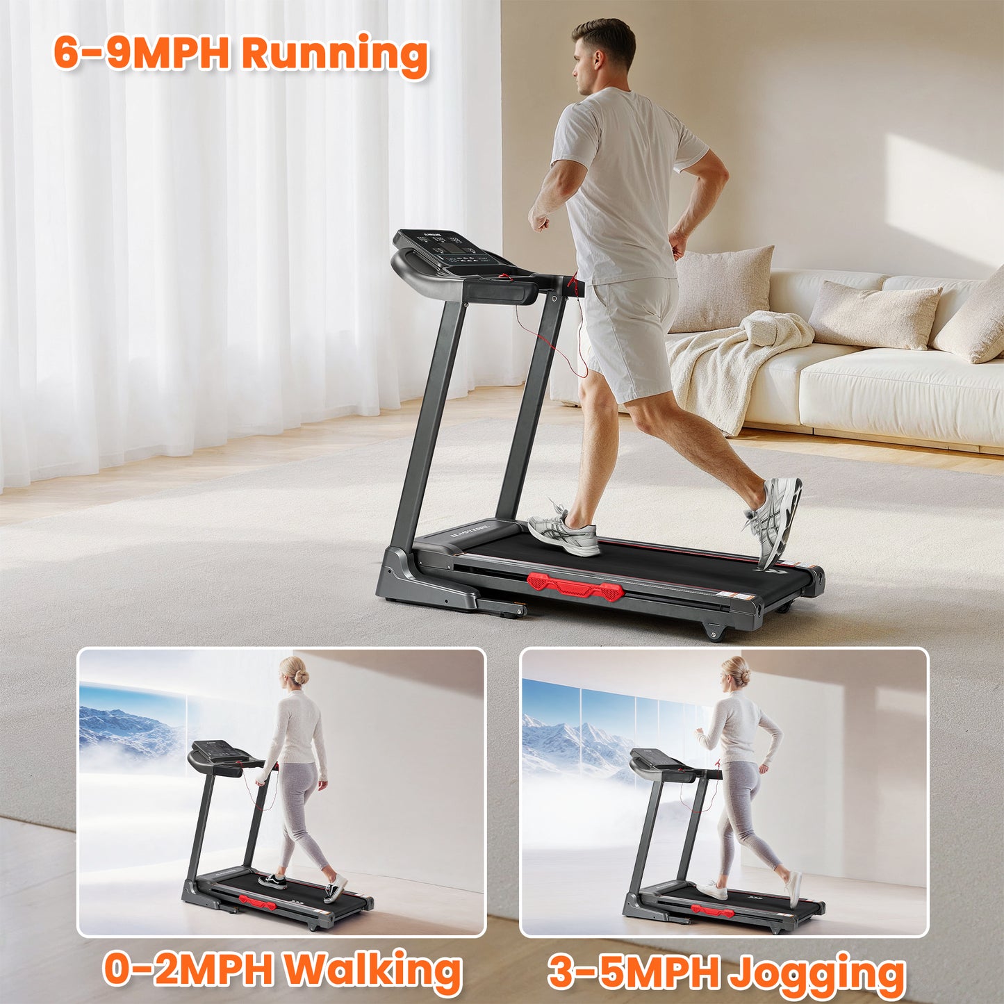 MaxKare 15 Level Auto Incline Treadmill, 3.0HP Folding Treadmill for Home with Bluetooth/Zwift App, Running and Walking Max 9MPH Speed, 286lb Capacity