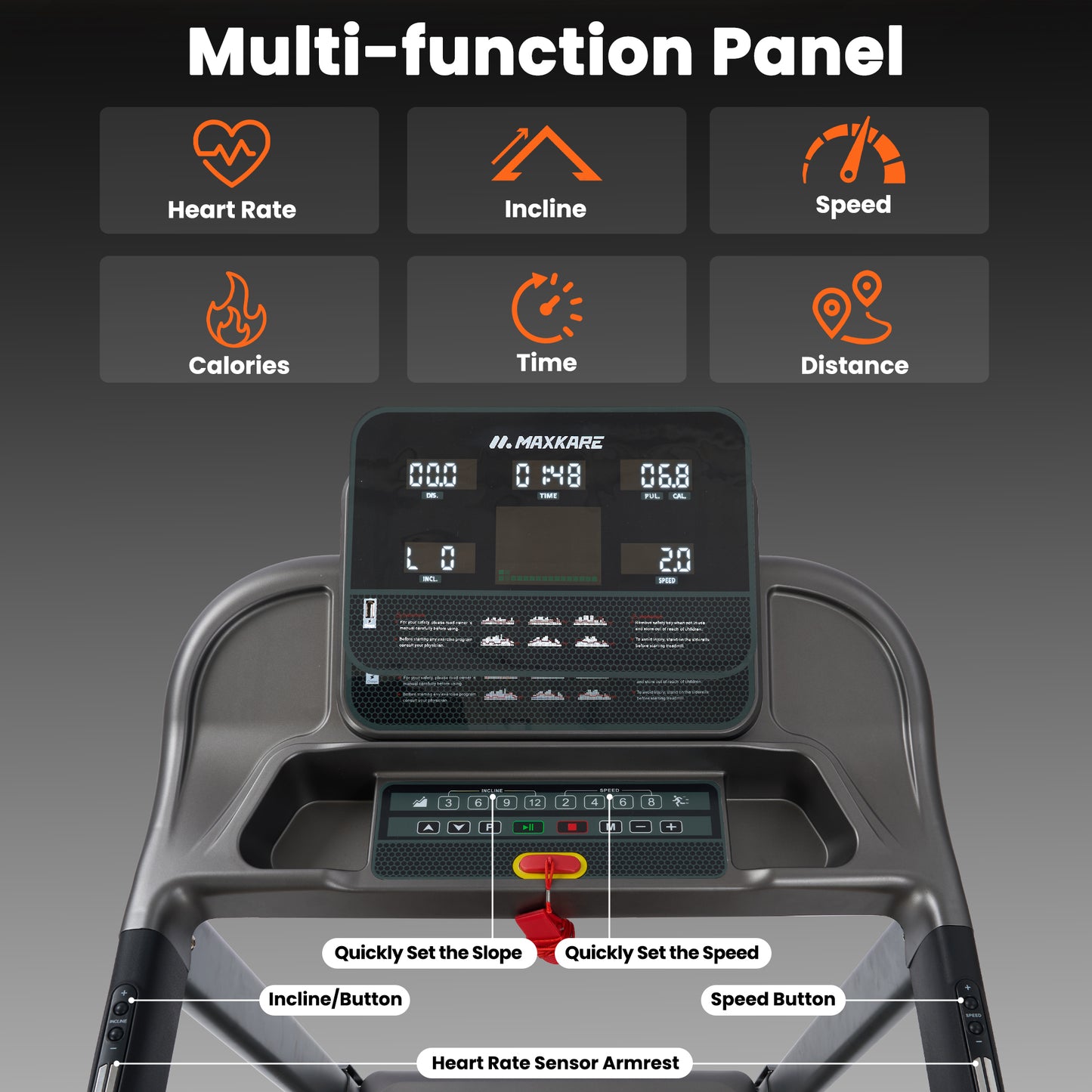 MaxKare 15 Level Auto Incline Treadmill, 3.0HP Folding Treadmill for Home with Bluetooth/Zwift App, Running and Walking Max 9MPH Speed, 286lb Capacity