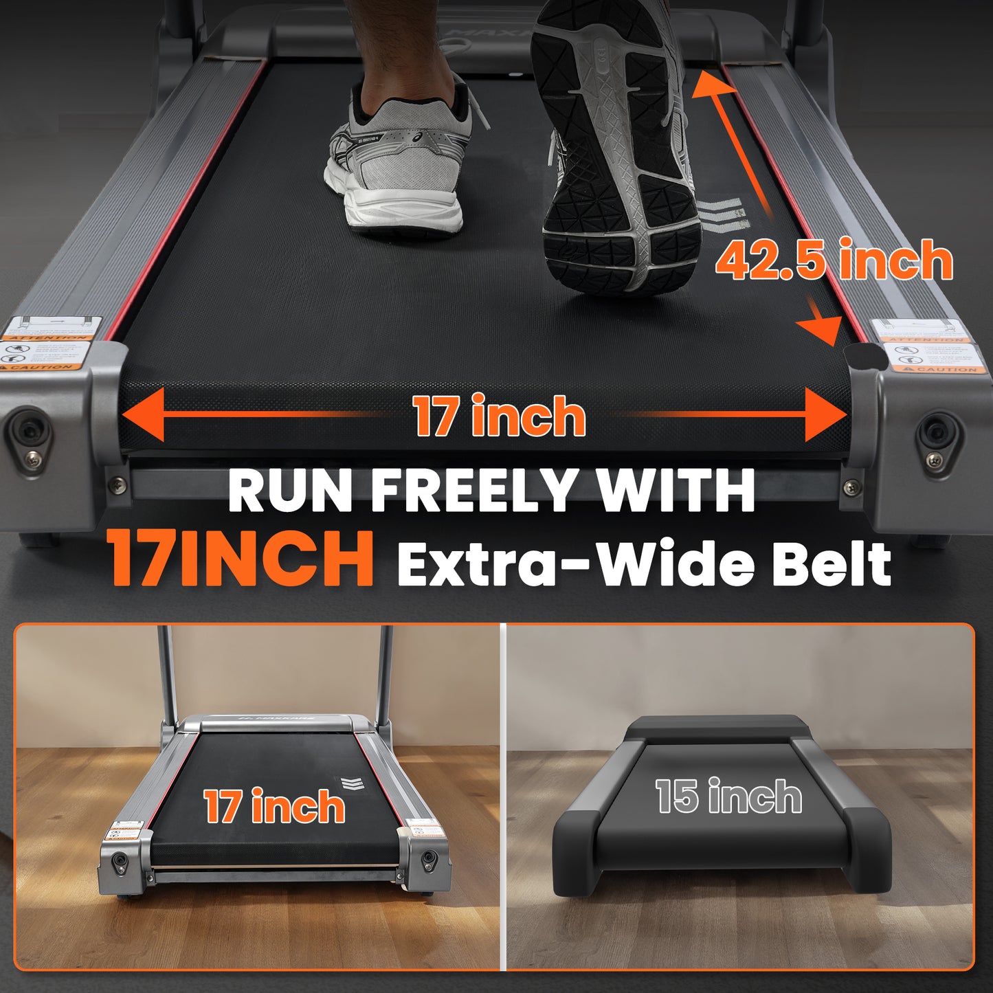 MaxKare 15 Level Auto Incline Treadmill, 3.0HP Folding Treadmill for Home with Bluetooth/Zwift App, Running and Walking Max 9MPH Speed, 286lb Capacity