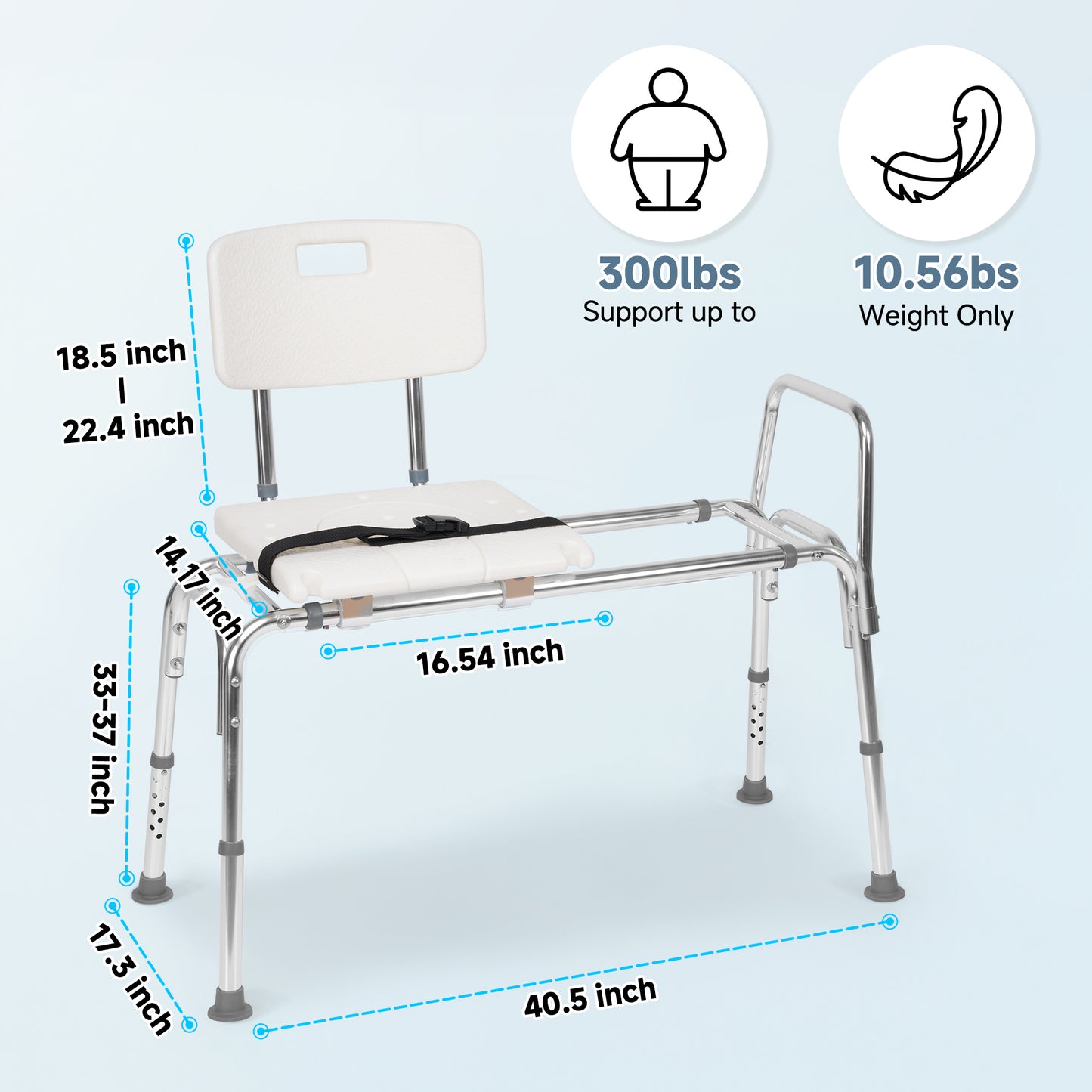 MaxKare Sliding Transfer Bench for Bathtub, 9 Levels Adjustable Height Shower Chair, Non-Slip Shower Bench for Elderly Disabled Handica with Safety Belt & Cutout Seat, 300 lbs