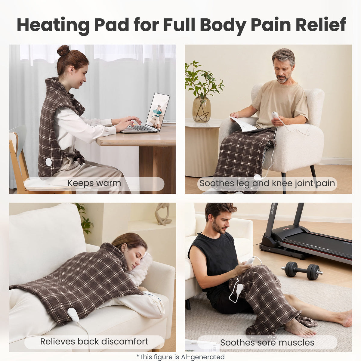 MaxKare Ultra Soft Heating Pad with 4 Heat Settings & Auto Shut-off, for Full Body Stress Relief, 24"x33", Gift - Brown Plaid