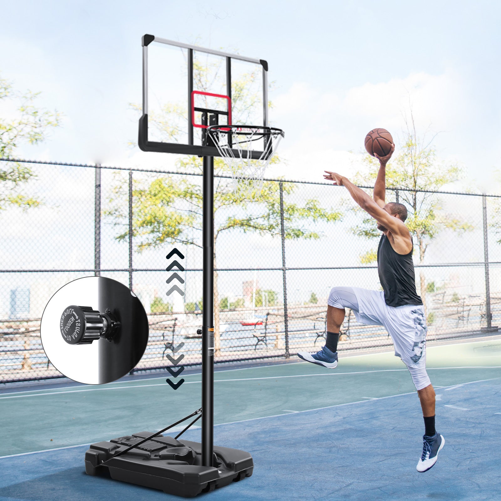 Load image into Gallery viewer, 44 In. Basketball Hoop Basketball System, 6 Ft. 7 In. to 10 Ft. Height Adjustable Portable Basketball Goal Basketball Equipment with Big Backboard and Wheels and Large Base
