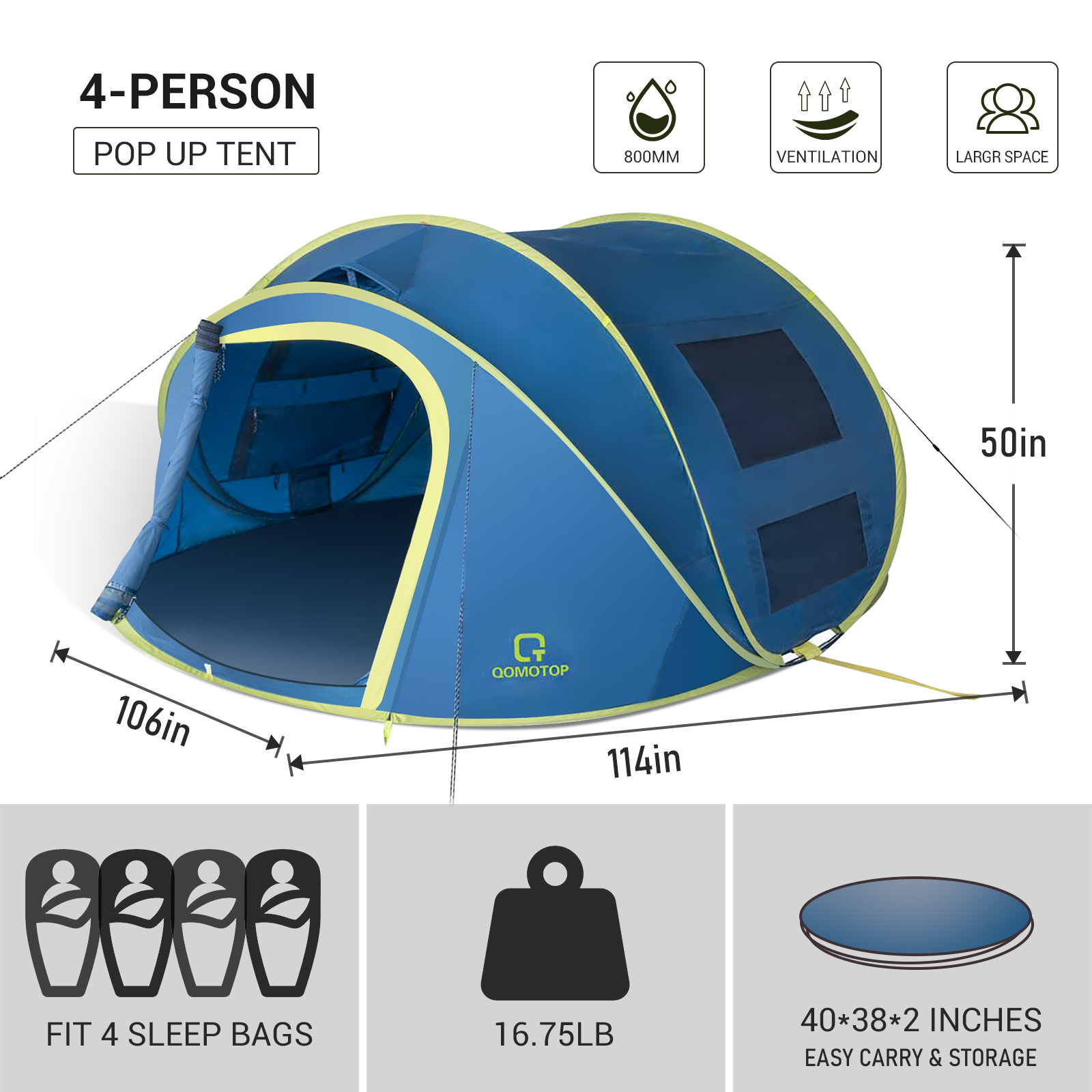 Load image into Gallery viewer, 4 Person Instant Pop-up Tent-Blue