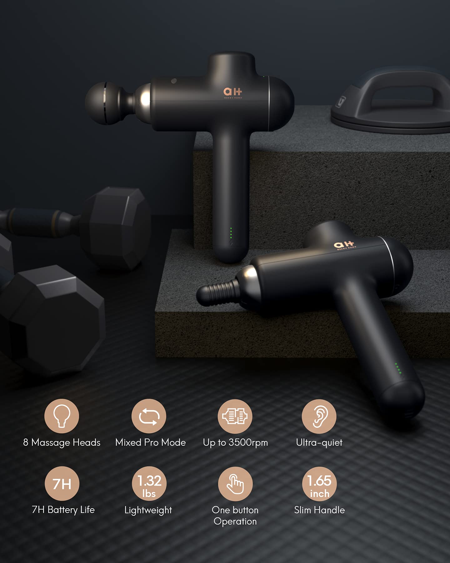 Load image into Gallery viewer, Aukey Home 8 Heads Massage Gun for Athletes, 4 Speed with Therapeutic Mixed Mode Deep Tissue Muscle Massager, High-Intensity Percussion
