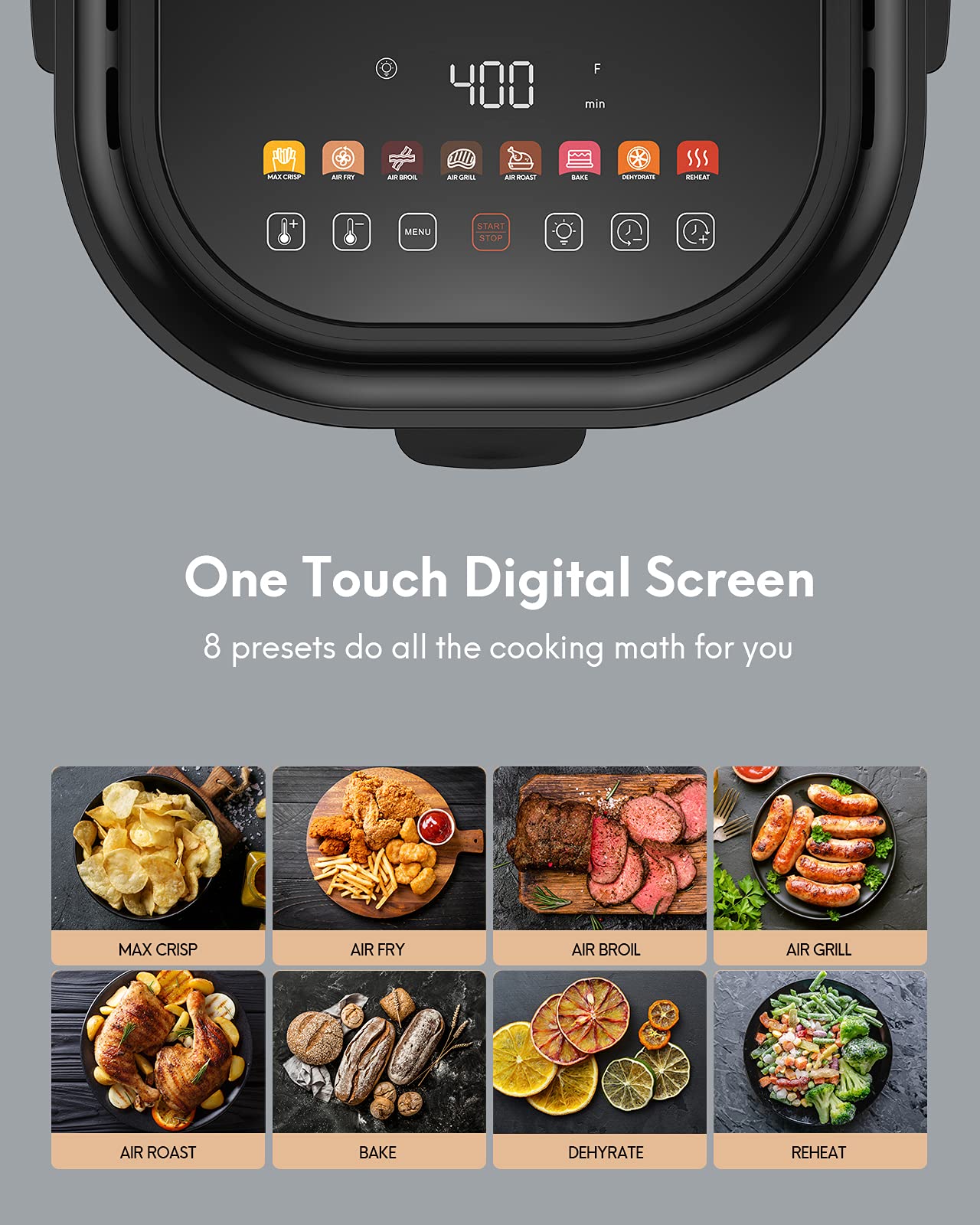 Load image into Gallery viewer, 5.8QT Air Fryer with Viewing Window, Large Capacity Oilless Air Fryer Oven with 100 Digital Cookbook, One Touch Screen for 8 Presets, Nonstick Basket, Dishwasher Safe and a Stainless Finish