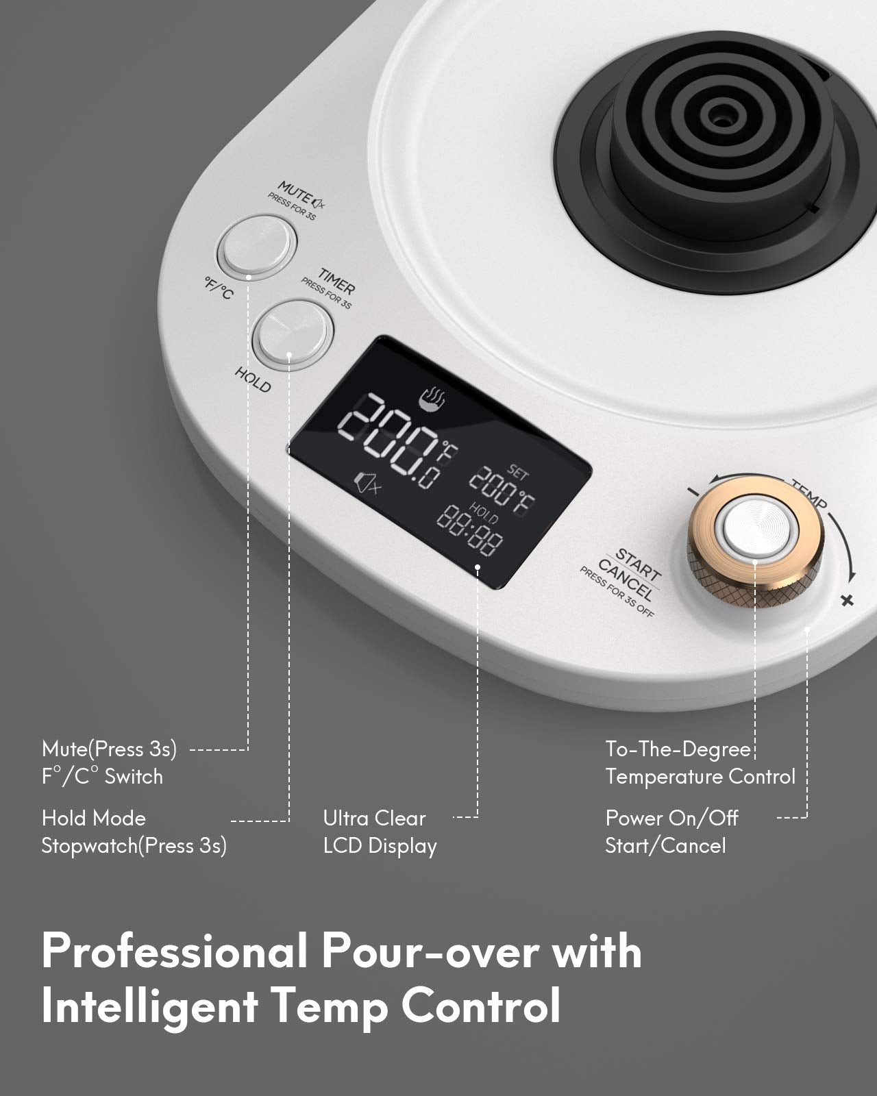 Load image into Gallery viewer, Willsence Electric Gooseneck Coffee Kettle with Temperature Control, 1200W Pour Over Electric Kettle for Coffee and Tea, 100% Stainless Steel Inner Lid and Bottom