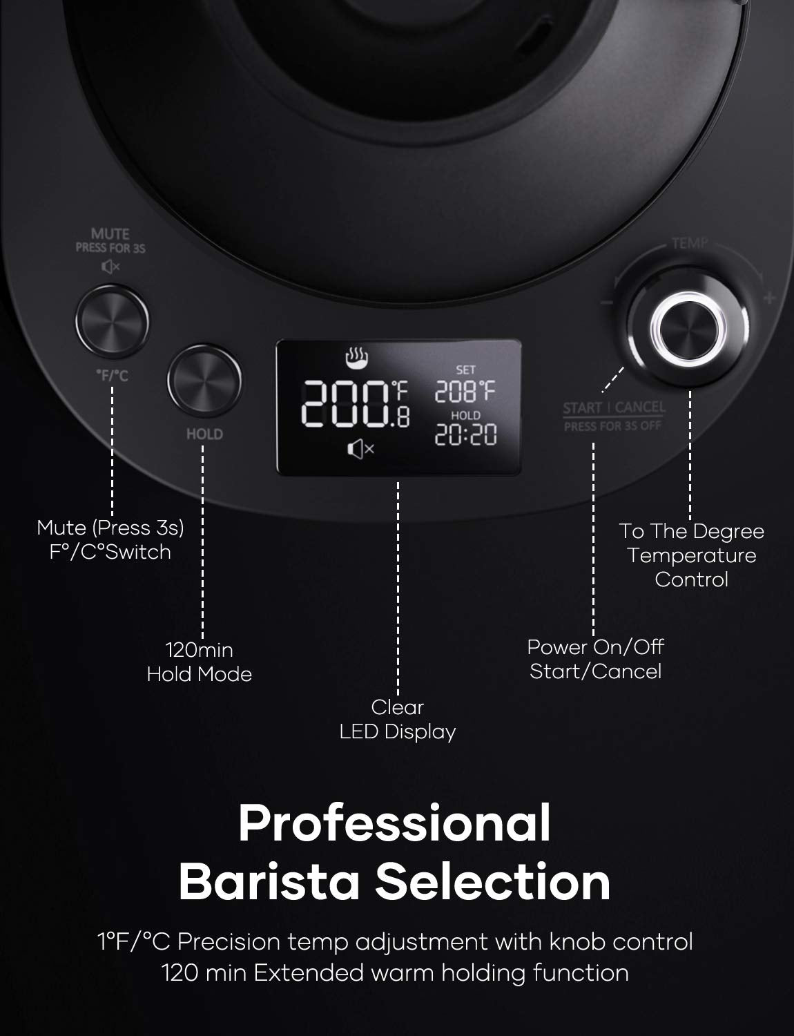 Load image into Gallery viewer, Willsence Electric Gooseneck Coffee Kettle with Temperature Control, 1200W Pour Over Electric Kettle for Coffee and Tea, Black