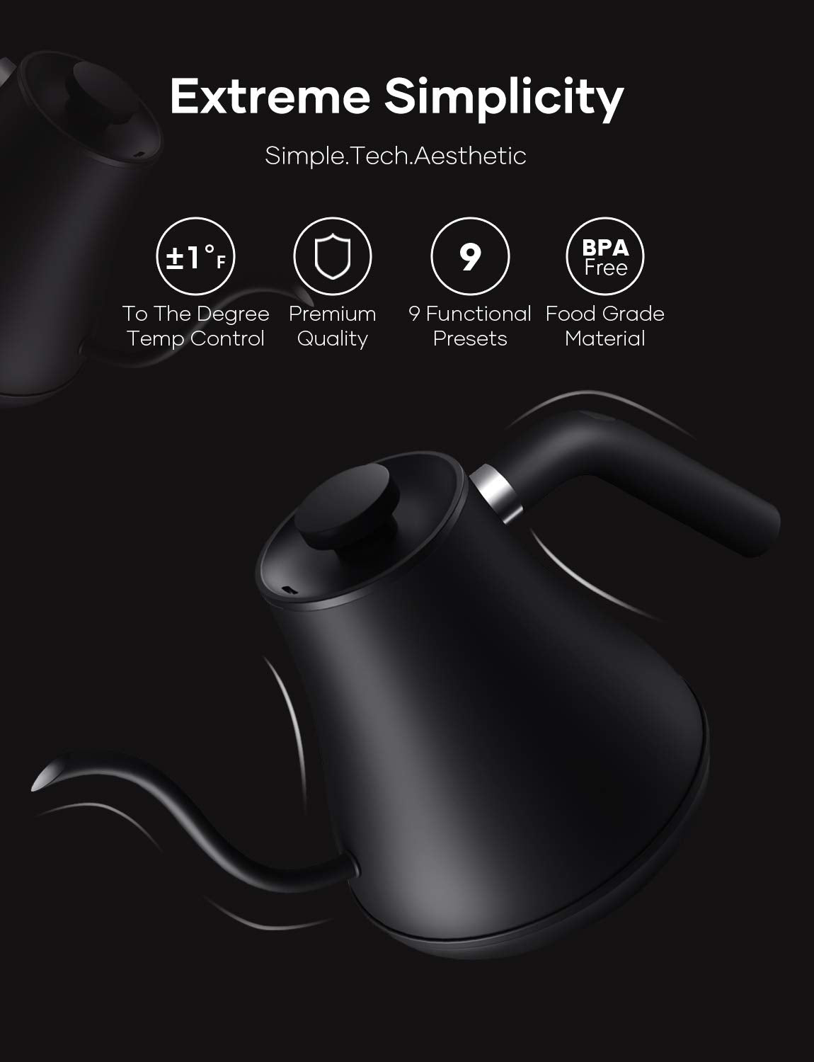 Load image into Gallery viewer, Willsence Electric Gooseneck Coffee Kettle with Temperature Control, 1200W Pour Over Electric Kettle for Coffee and Tea, Black