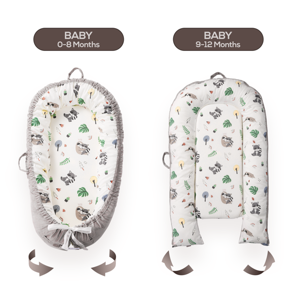 Load image into Gallery viewer, Baby Lounger Baby Nest Portable Newborn Co-Sleeping, 35.5'' x 19.7'' Ideal for Newborn Shower Gift (Sloth & Baby Raccoon)