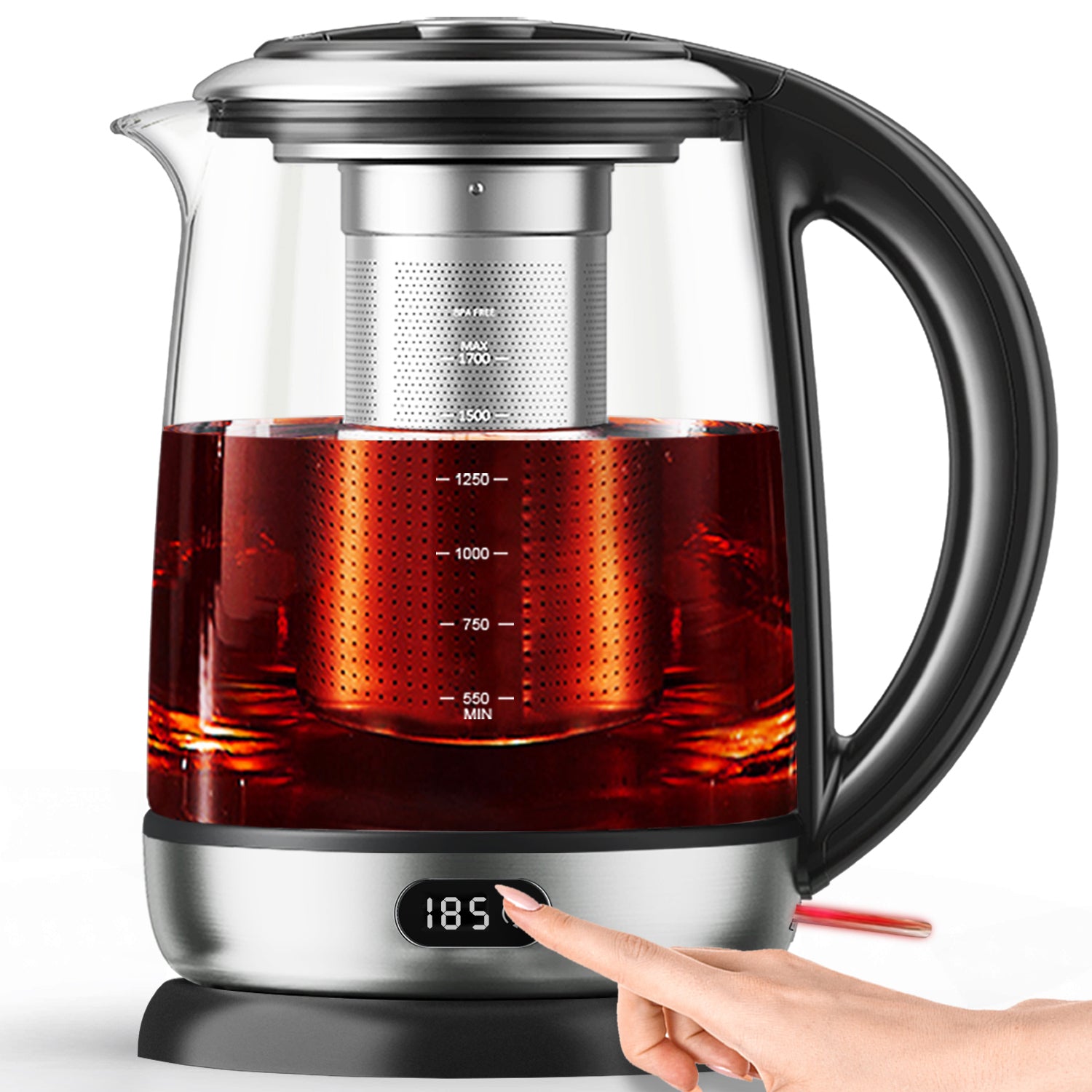 Load image into Gallery viewer, AICOOK 1.7L Electric Kettle Glass Tea Kettle with 6 Temperature Presets, LED Display, Food Grade Stainless Steel, Auto Shut Off, BPA Free