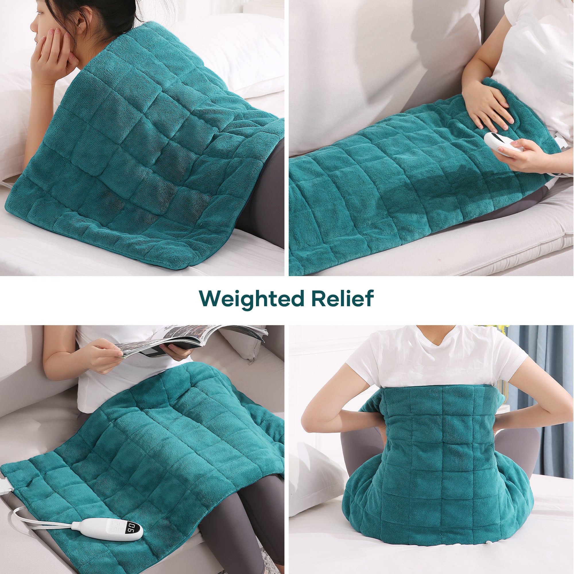 Load image into Gallery viewer, MaxKare Full Weighted Heating Pad for Back Pain & Cramps Relief, 18" X 33" Fast Heating Pad for Neck Shoulder Relief-Light Blue