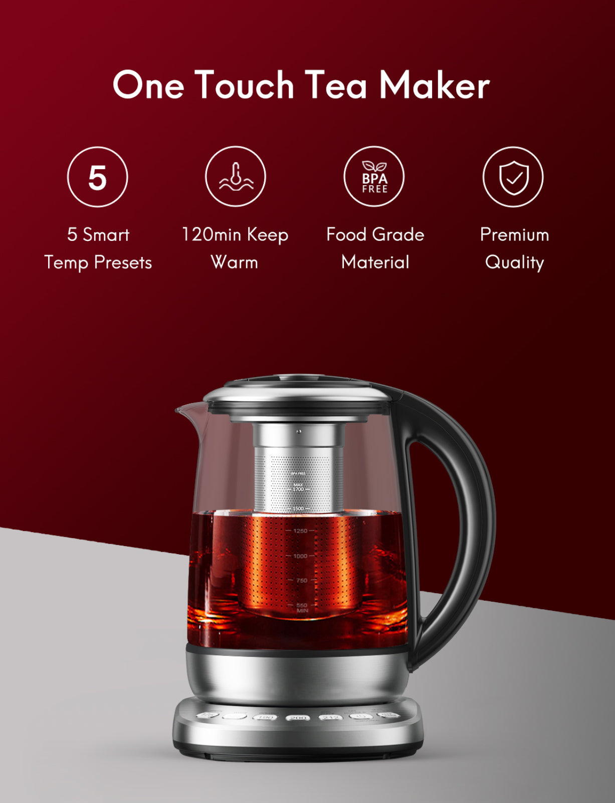 Load image into Gallery viewer, Electric Kettle, 1.7 Liter Capacity, Stainless Steel, Removable Infuser, Auto Keep Warm, BPA Free