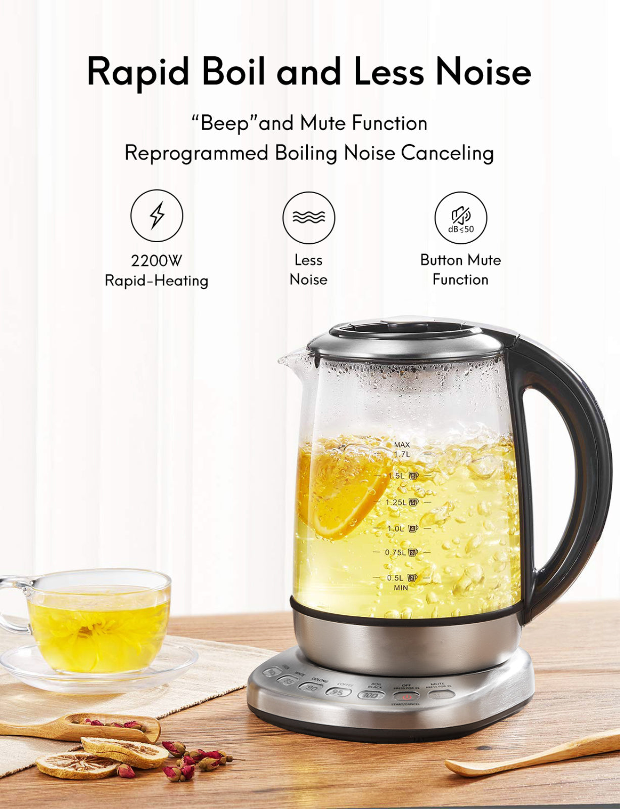 Load image into Gallery viewer, Electric Kettle, 1.7 Liter Capacity, Stainless Steel, Removable Infuser, Auto Keep Warm, BPA Free