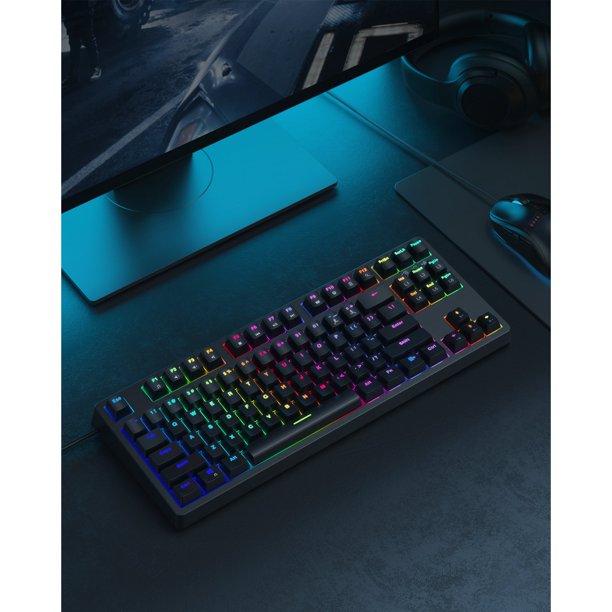Load image into Gallery viewer, Gaming Keyboard with LED Backlit, Spill-Resistant Design, Multimedia Keys, Wired USB-Interface Keyboard for PC and Mac (87 Keys, Black)