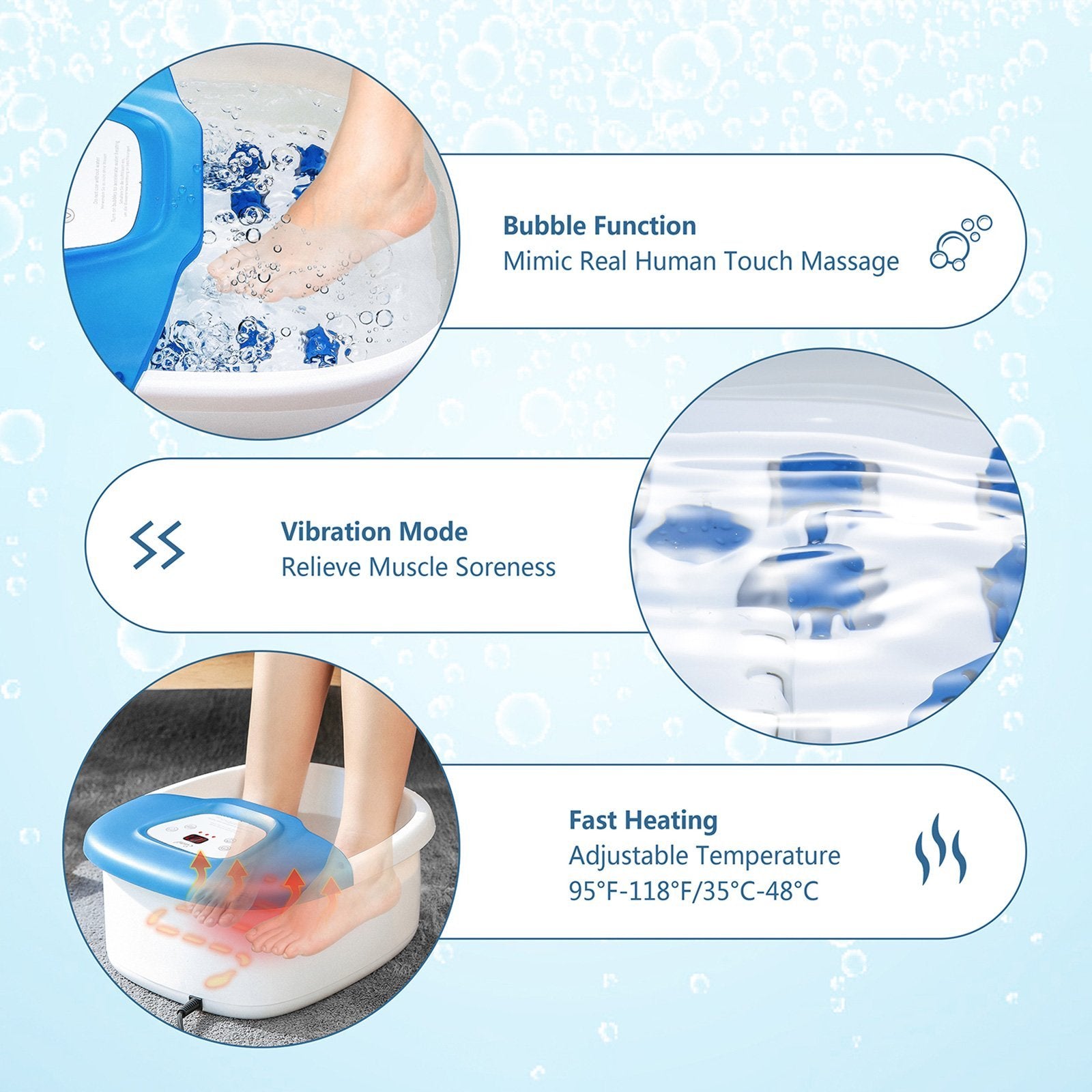 Load image into Gallery viewer, Foot Spa Bath Massager with Heat Bubbles Vibration, Heated Foot Bath Tub with Pedicure Grinding Stone, 16 Massage Rollers, Digital Temperature Control, Home Use - NAIPO