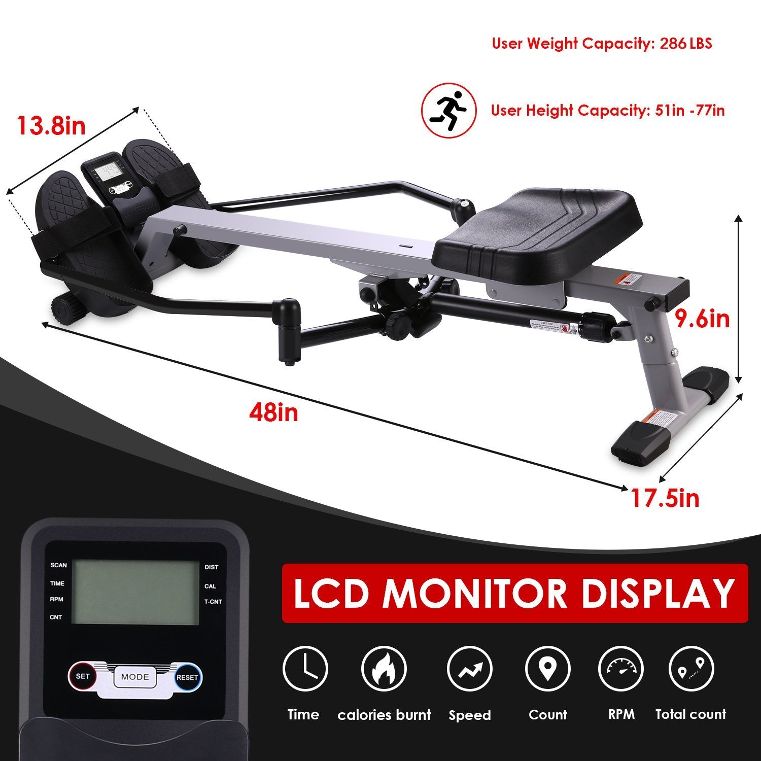 Load image into Gallery viewer, Full Motion Rowing Machine for Home Use Foldable Hydraulic Rower Rowing Machine - NAIPO