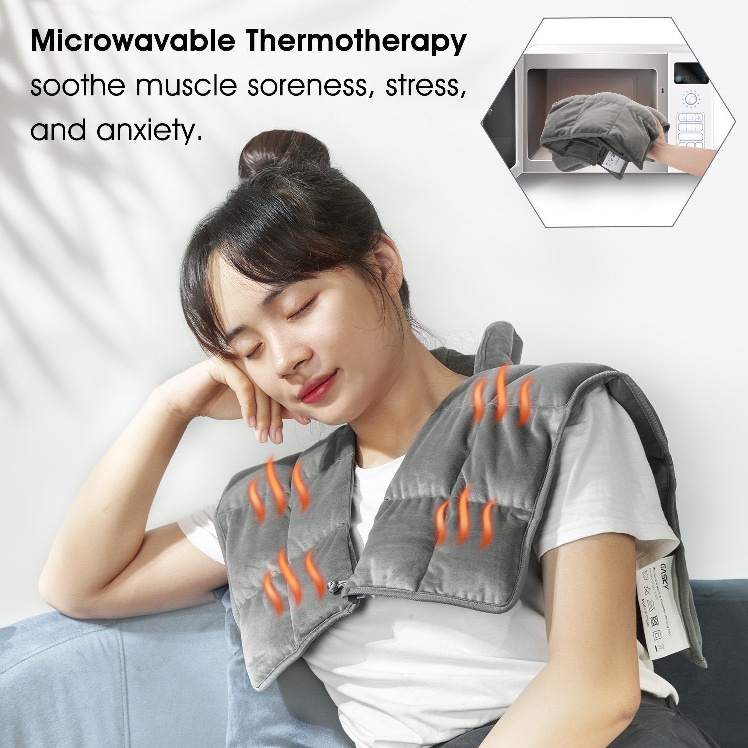 Load image into Gallery viewer, Heated Neck & Shoulder Wrap Calming Heat Weighted Heating Pad Microwavable for Neck, Herbal Aromatherapy with 100% Natural Lavender & Herb, Use in Microwave or Freezer - NAIPO