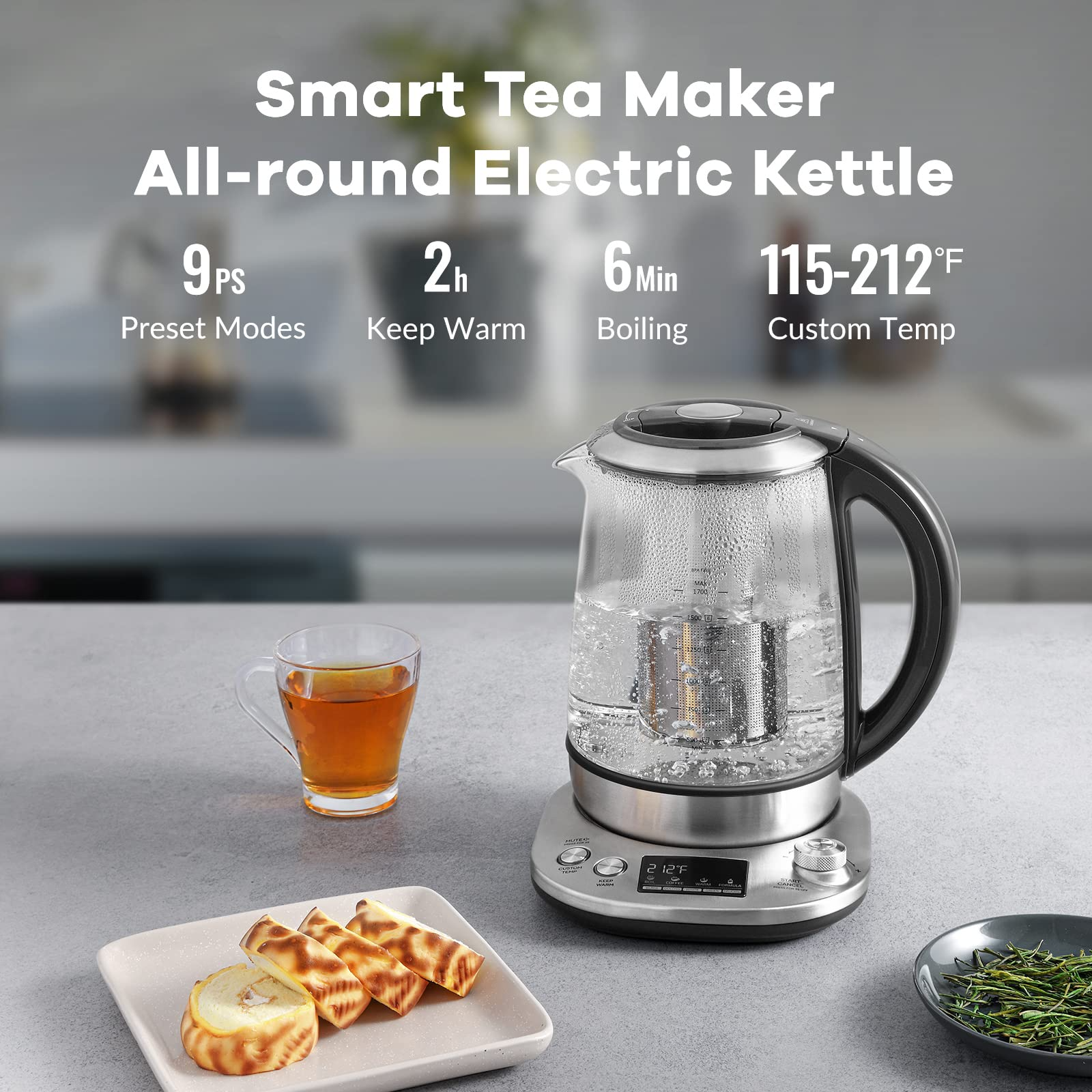 1.7L Electric Kettle 1200W Digital Electric Glass Kettle with Quick He –  MAXKARE
