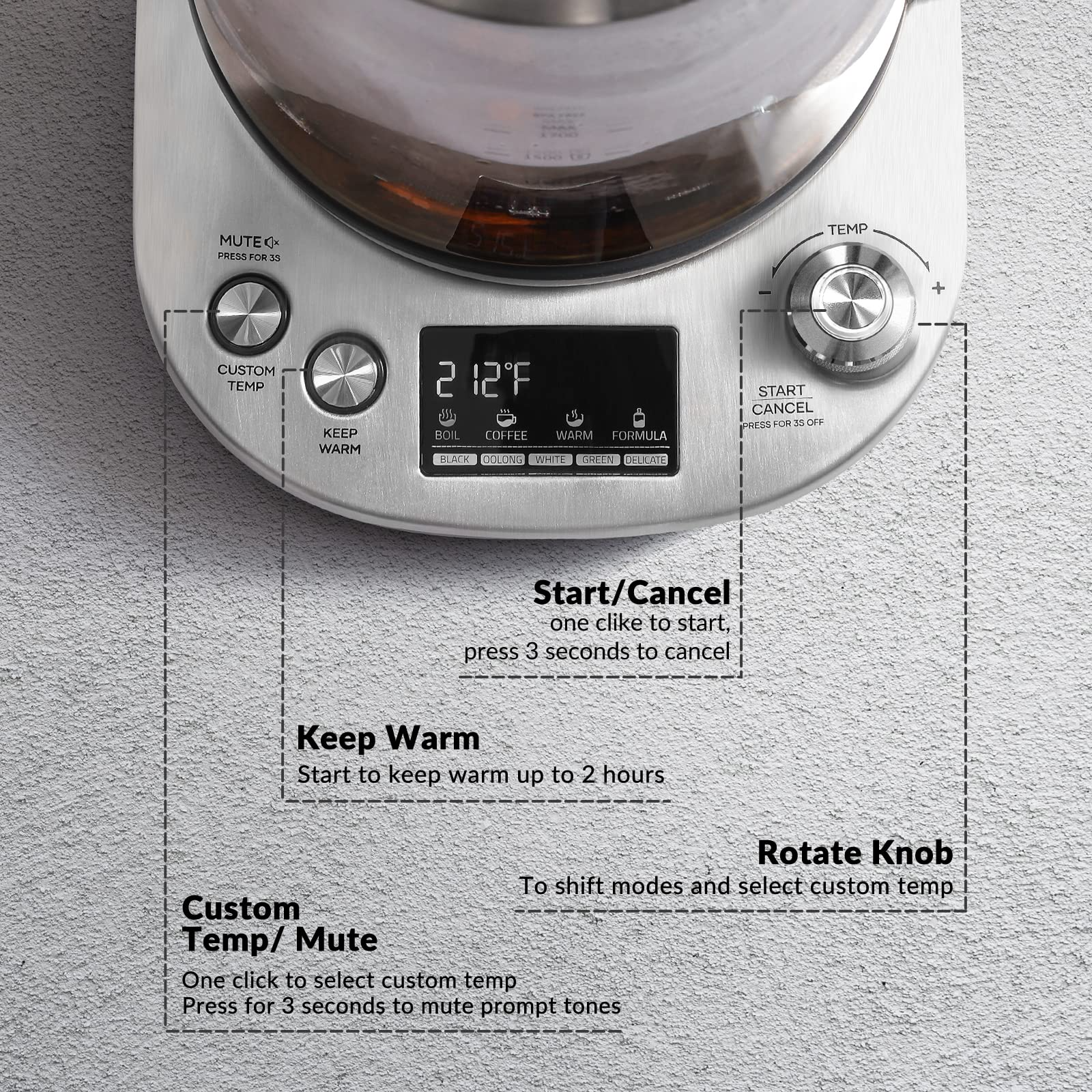 Load image into Gallery viewer, 1.7L Electric Kettle 1200W Digital Electric Glass Kettle with Quick Heating, Removable Tea Infuser&9-in-1 Programmable Temperature Control, Auto Shutoff, Water Filter