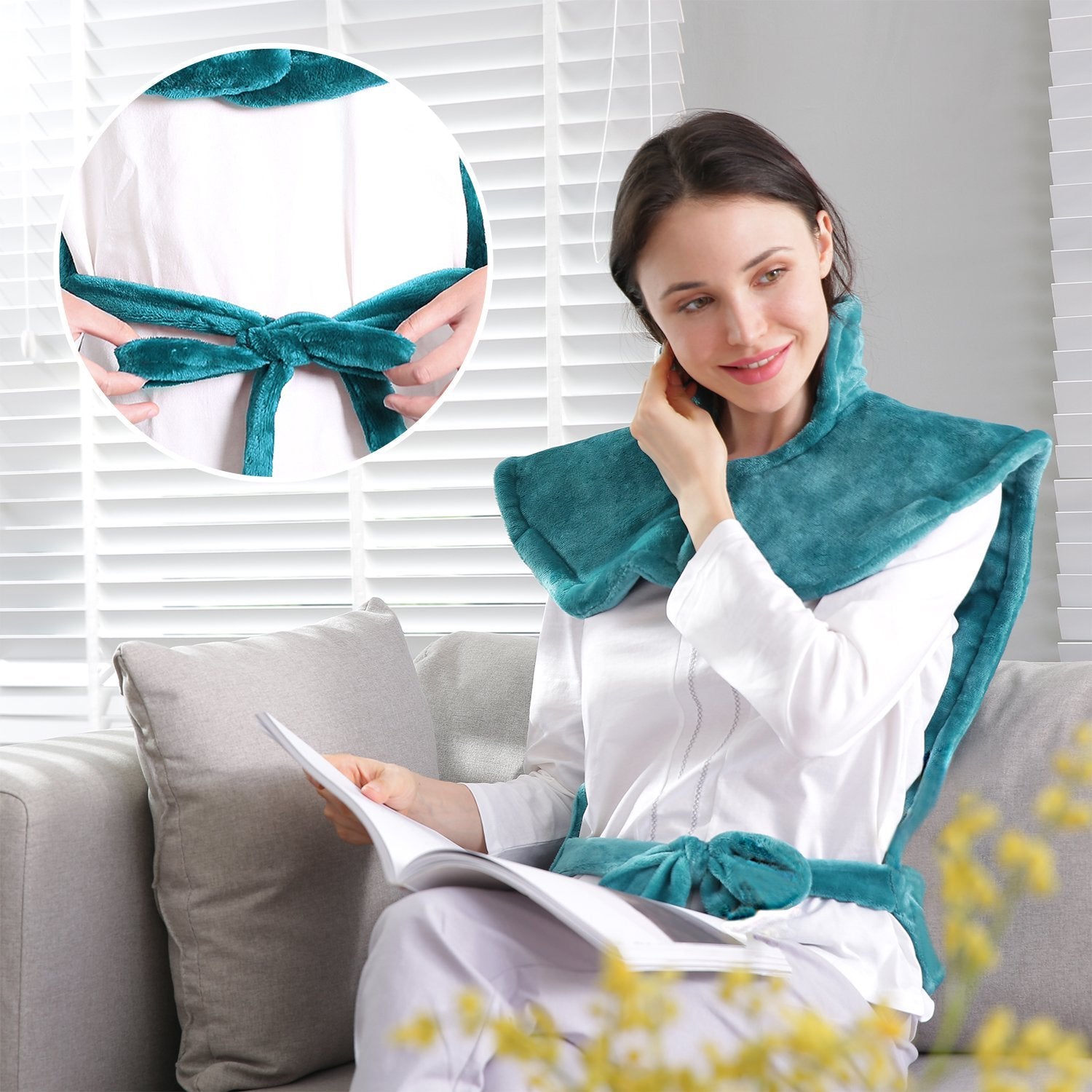 Load image into Gallery viewer, Large Heating Pad for Back and Shoulder, 24"x33" Heat Wrap with Fast-Heating and 5 Heat Settings, Auto Shut Off Available - Lagoon - NAIPO