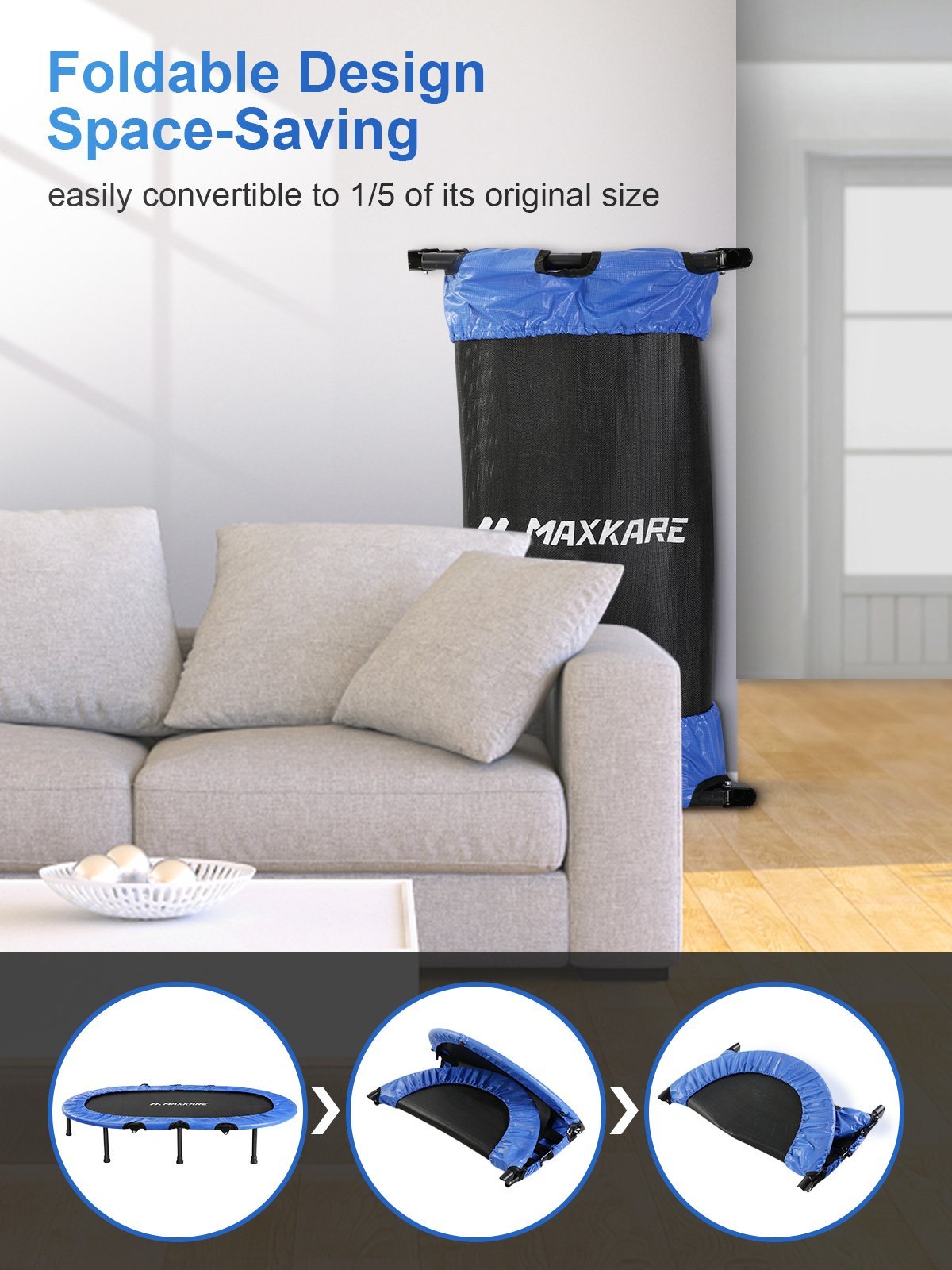 Load image into Gallery viewer, MaxKare Double Kids Trampoline- Mini Foldable Rebounder for Kids w. Adjustable & Detachable Handle - NAIPO