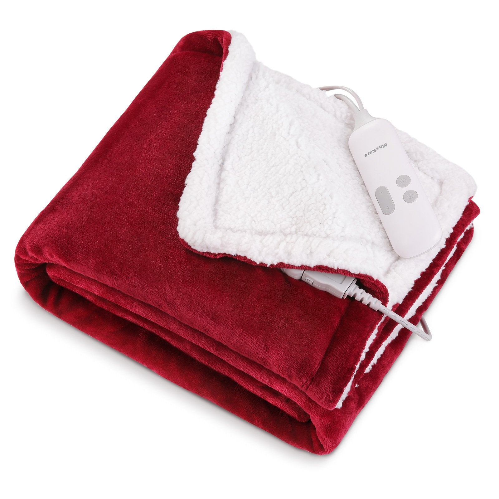 Load image into Gallery viewer, MaxKare Electric Blanket Heated Throw Flannel & Sherpa Fast Heating Blanket 50" x 60", ETL Certification with 6 Heating Levels & 5 Auto-Off Timing Settings, Home Use & Machine Washable, Red & White - NAIPO