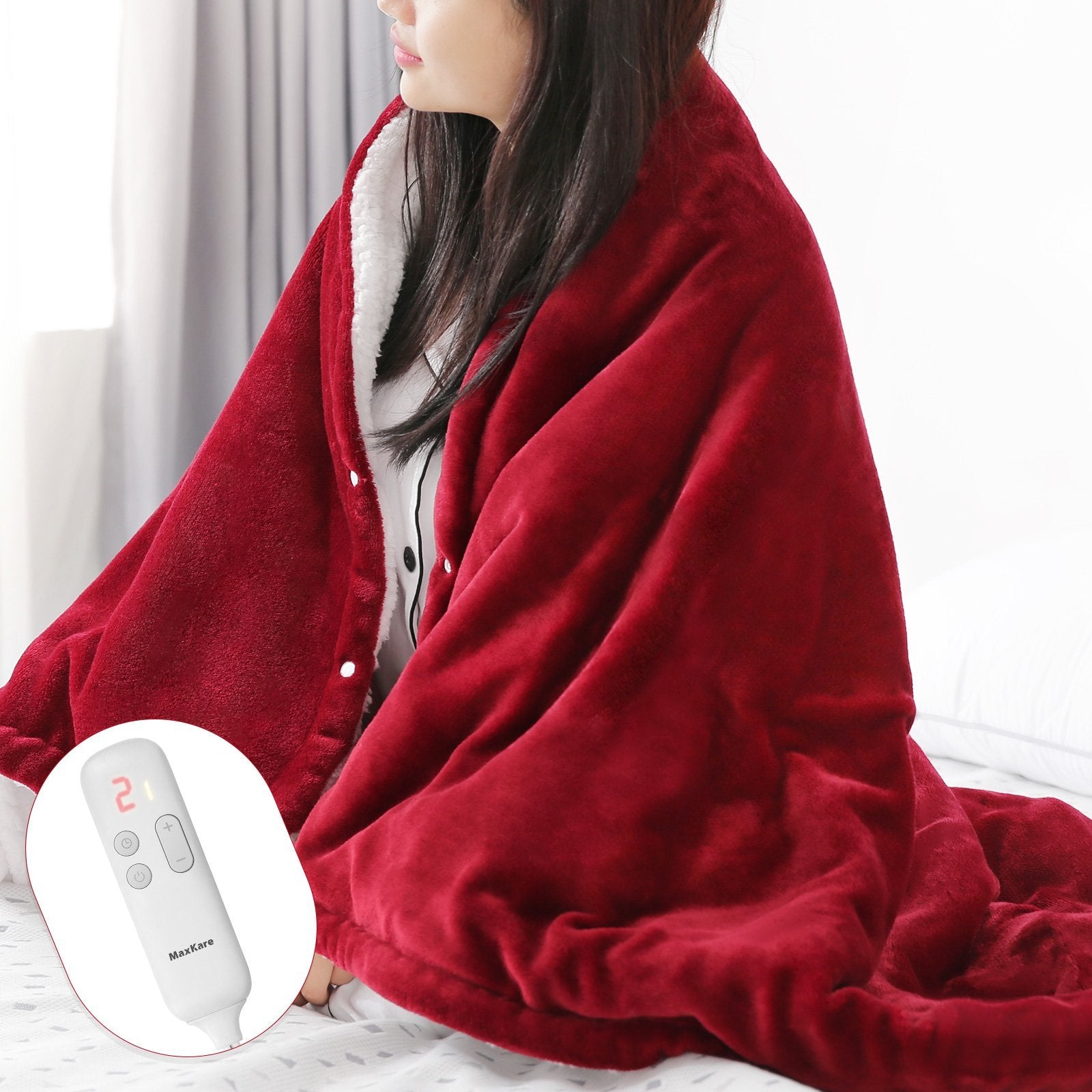 Load image into Gallery viewer, MaxKare Electric Blanket Heated Throw Flannel & Sherpa Fast Heating Blanket 50" x 60", ETL Certification with 6 Heating Levels & 5 Auto-Off Timing Settings, Home Use & Machine Washable, Red & White - NAIPO