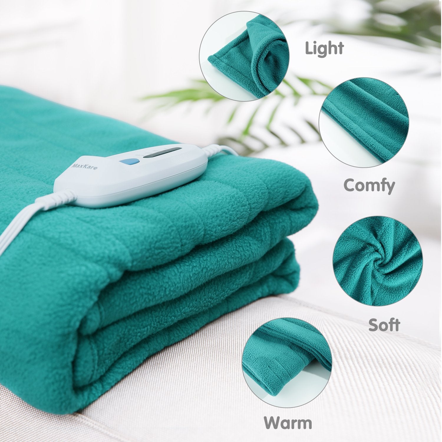 Load image into Gallery viewer, MaxKare Electric Heated Throw Blanket Polar Fleece 50"x 60" Lightweight Cozy Ultra-Warm Premium Microfiber Snap Lap Blankets with Auto-Off 4 Heating Levels-Lake Green - NAIPO