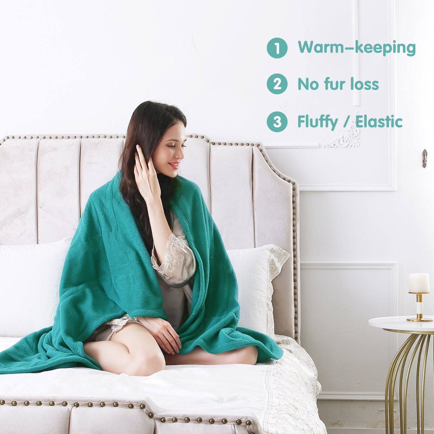 Load image into Gallery viewer, MaxKare Electric Heated Throw Blanket Polar Fleece 50"x 60" Lightweight Cozy Ultra-Warm Premium Microfiber Snap Lap Blankets with Auto-Off 4 Heating Levels-Lake Green - NAIPO