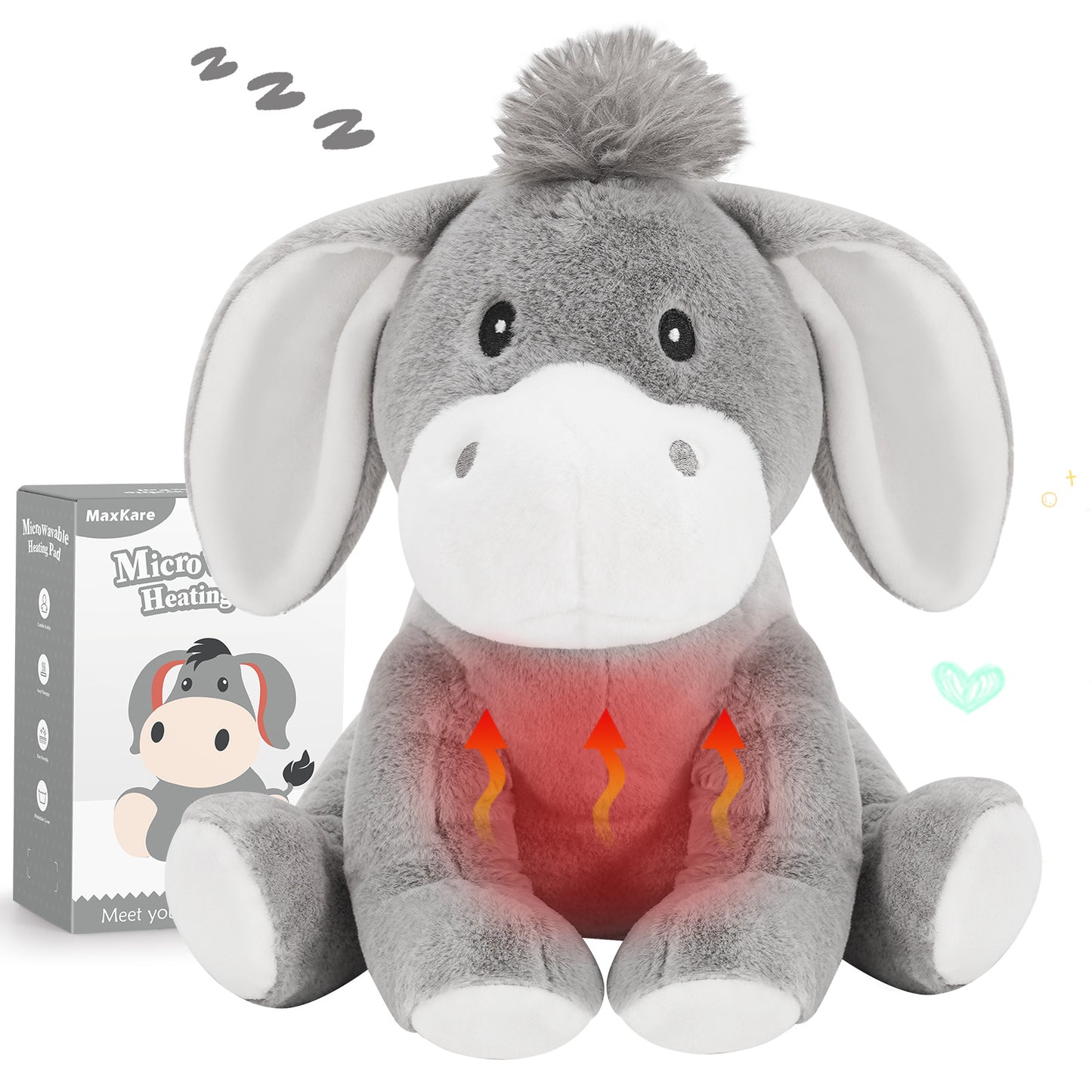 MaxKare Microwavable Heating Pad Heatable Stuffed Animal for Anxiety and Ache Relief, Bedtime, Cuddle & Companion, for Kids & Adults, Gifts for Women & Girls, Donkey