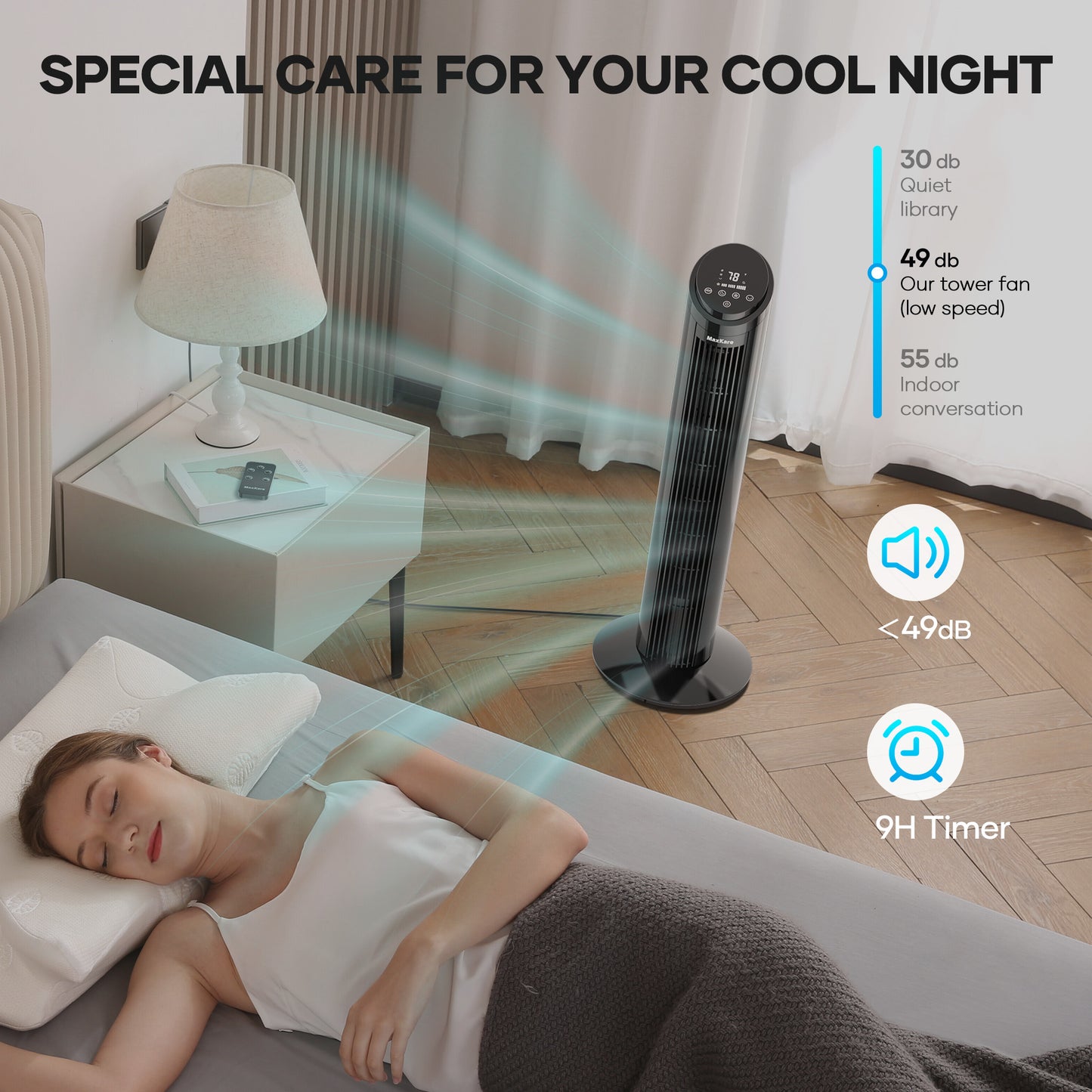 MAXKARE 3-Speed Remote Controlled Oscillating Tower Fan
