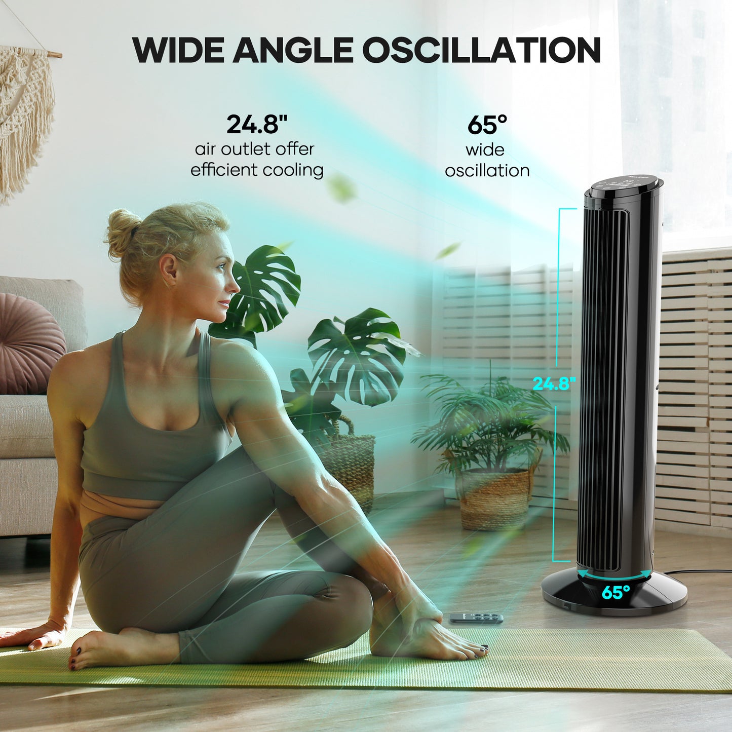MaxKare 30" Tower Fan with Touch Screen & Remote Control, 42dB Quiet Cooling Bladeless Fan with 65°Oscillating, 3 Speeds, 2 Wind Modes, 15H Timer, Screen Light Auto-off, Black