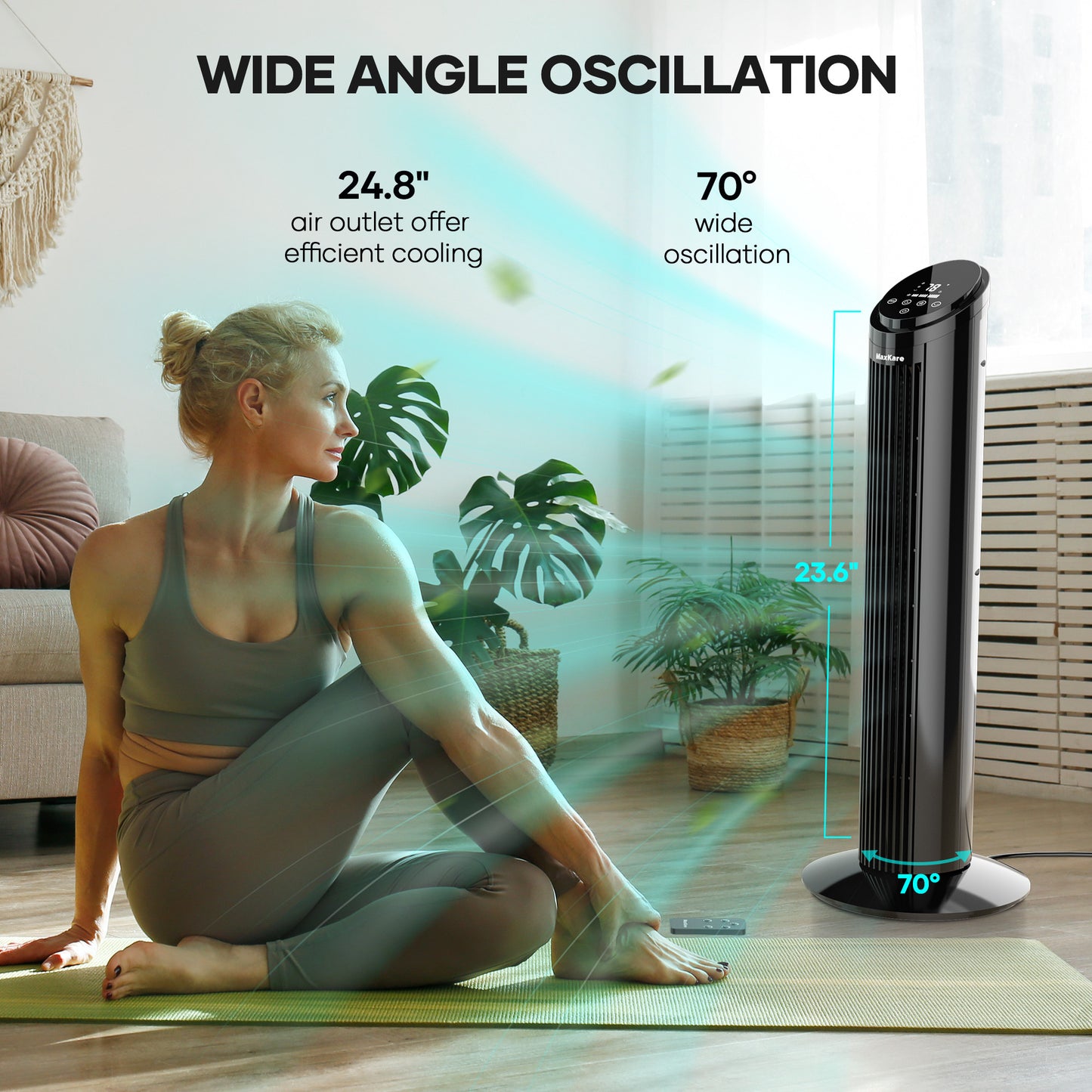 MAXKARE 3-Speed Remote Controlled Oscillating Tower Fan