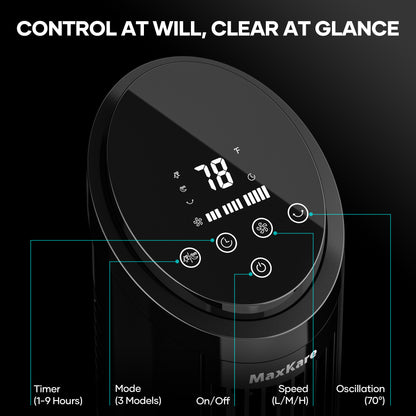 MAXKARE 3-Speed Remote Controlled Oscillating Tower Fan