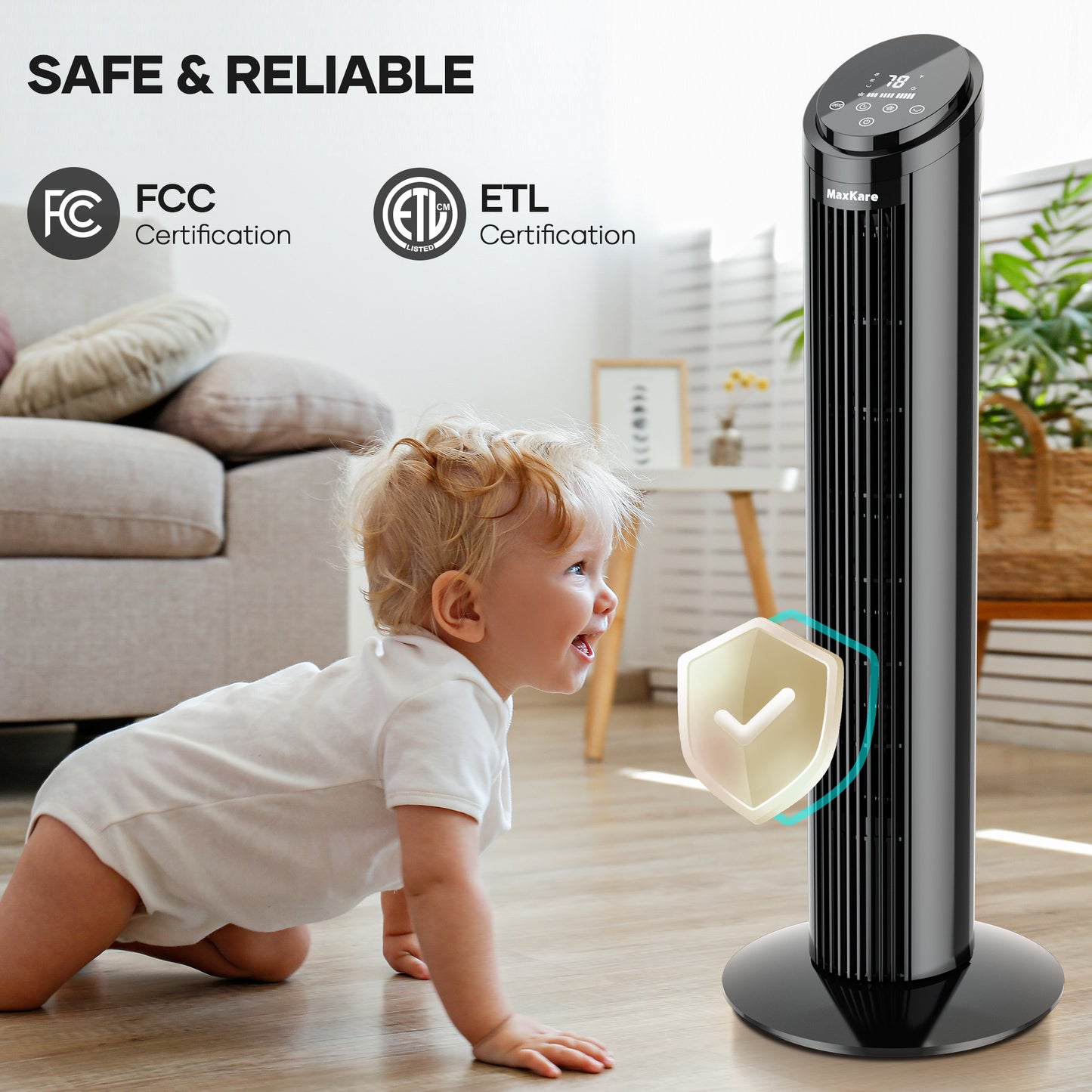 MAXKARE 3-Speed Remote Controlled Oscillating Tower Fan