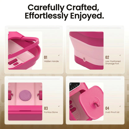 MaxKare Collapsible Foot Spa with Massager and Heat Bubbles Vibration 3 in 1, Foot Spa Massager, Pink