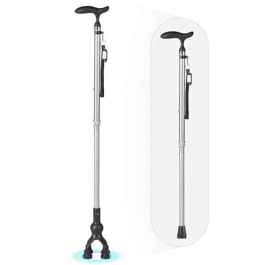 MaxKare Folding Walking Canes with Comfort Grip, 37"-41" Adjustable - Silver