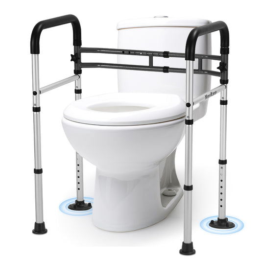 MaxKare Toilet Safety Rail for Elderly and Handicap, Adjustable Height & Width, Stand Alone Lightweight Aluminum Toilet Safety Frame, Supports up to 300Lbs