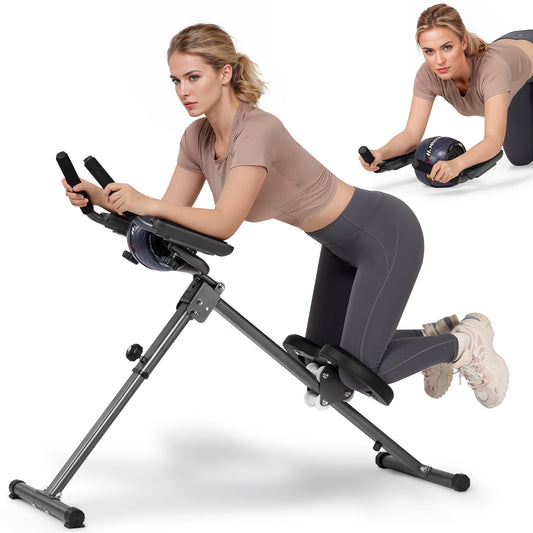 MaxKare Adjustable Ab Machine with Detachable Ab Roller Wheel, 6-Level Core Workout Equipment for Home Gym, Foldable, 220lbs