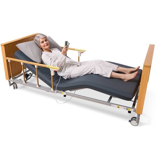 MaxKare Hospital Bed Set Fully Electric - Professional 5-Function, Includes Foam Mattress, Guardrails & Steel Frame, Heavy Duty 500lbs