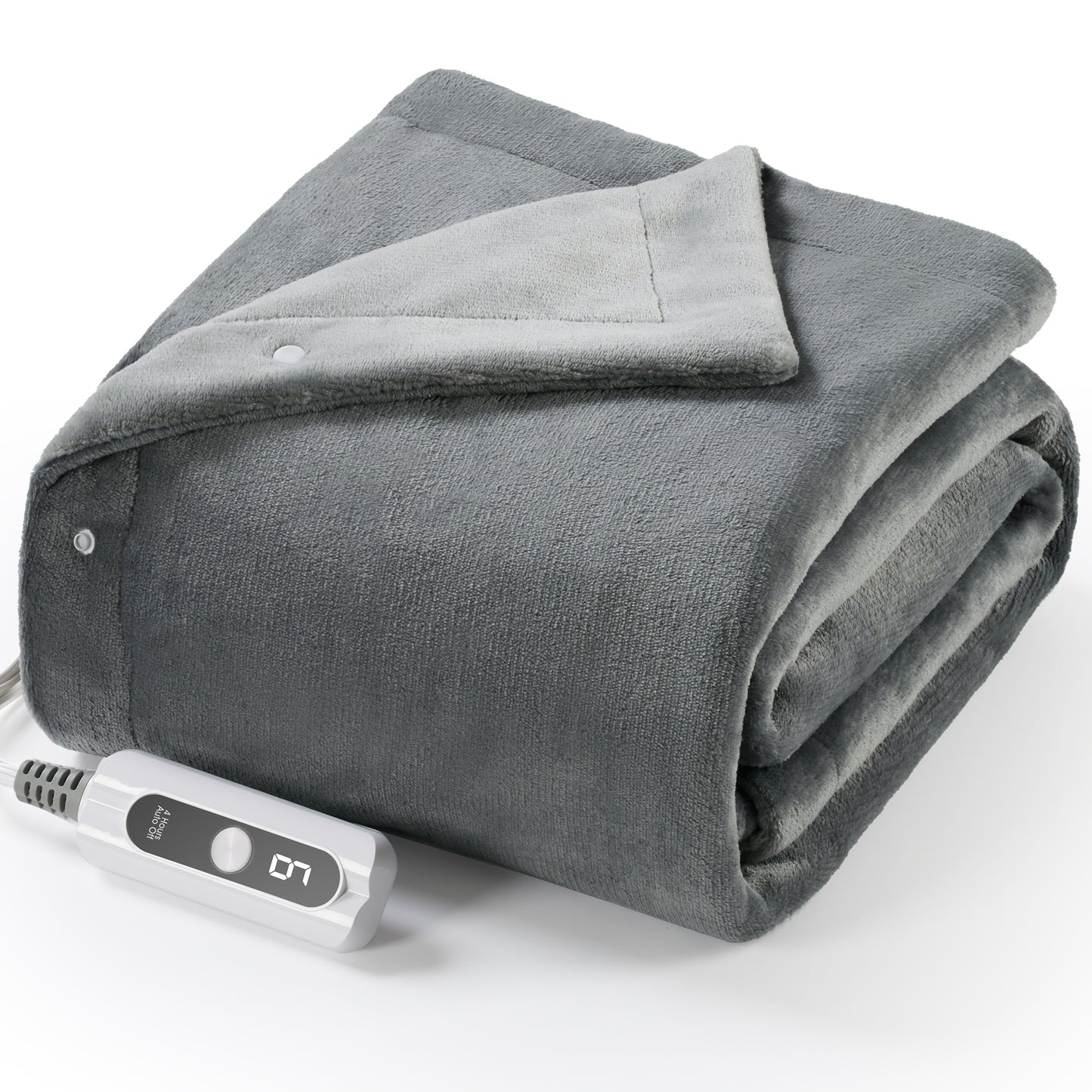 MaxKare Heated Throw Blanket 50" x72", 6 Heat Levels, 4H Auto-off, 3 Button Adjust Fix, OEKO TEX Certified, Dual Soft Flannel, Light & Dark Gray